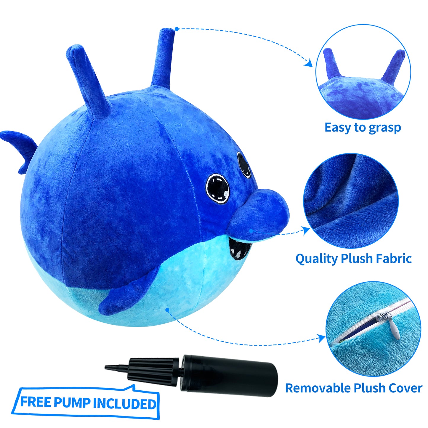 "Hopping Ball for Kids - 18 inch Bouncing Balls Outdoor Jumping Ball Toys for Kids Toddlers, Kid's Ride-on Toy Elephant Jump Ball with Pump for Outdoor Indoor Birthday -Shark "