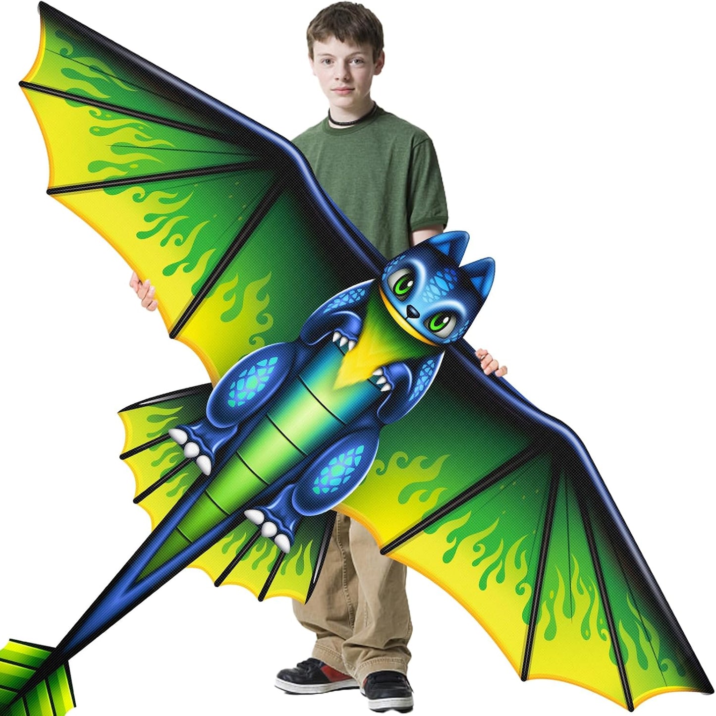 Large Dragon Kite for Children and Adults, Green Dinosaur Kite with 328ft Kite String and Kite Bag, Easy to Fly Kite, Kites for Beach Trip Outdoor Family Activities Party Games