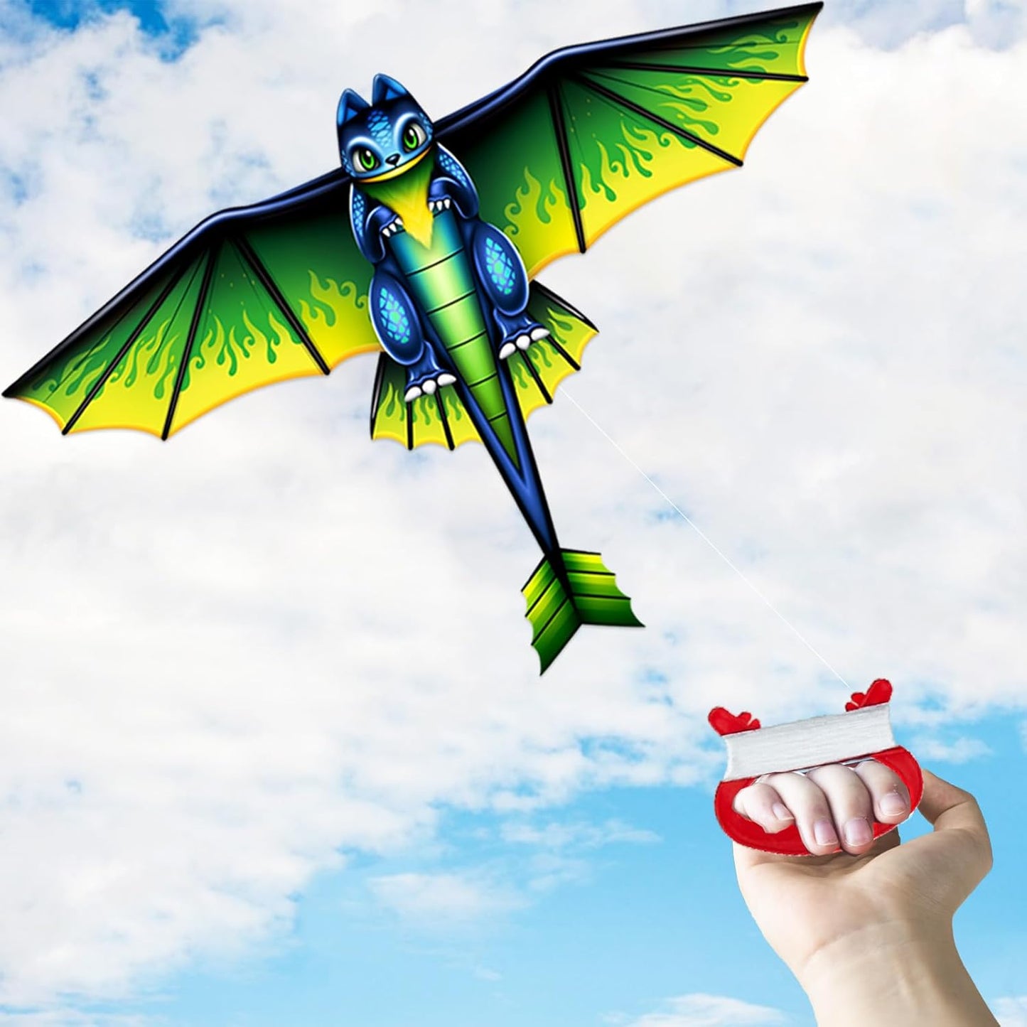 Large Dragon Kite for Children and Adults, Green Dinosaur Kite with 328ft Kite String and Kite Bag, Easy to Fly Kite, Kites for Beach Trip Outdoor Family Activities Party Games