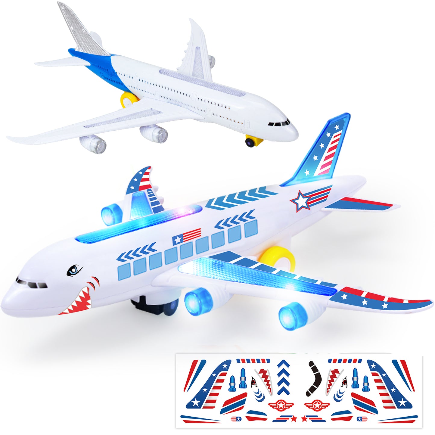 Big Planes Toys for 3 4 5 6 8 Year Old Boys Girls,Toddler Toys, Airplane Model with LED Lights and Sounds and Universal Wheel, Sensory Toddler Autism Toys for Kids Birthday Festive Days Gift, Blue