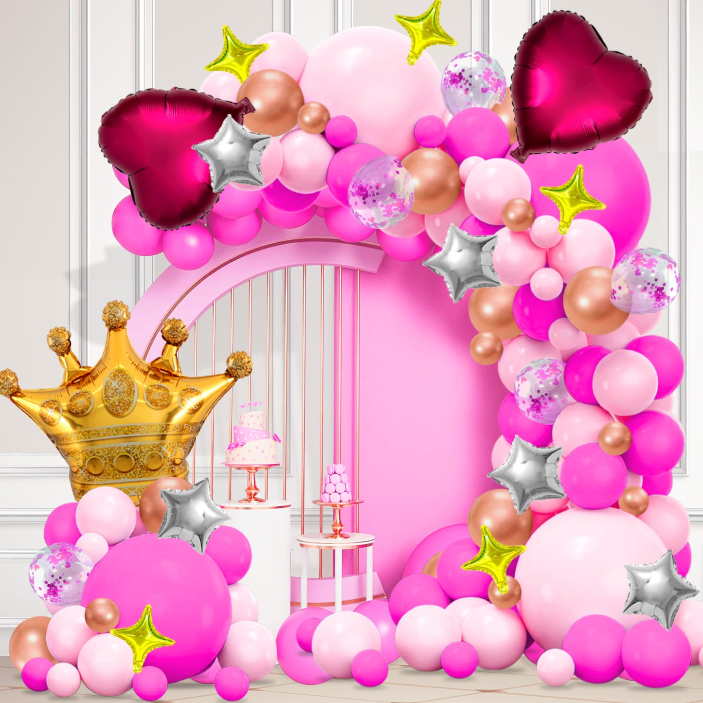 Pink Balloon Arch Kit, White Pastel Pink Metallic Party Balloons Garland Kit for Birthday Baby Shower Wedding Anniversary Carnival Party Decorations Supplies