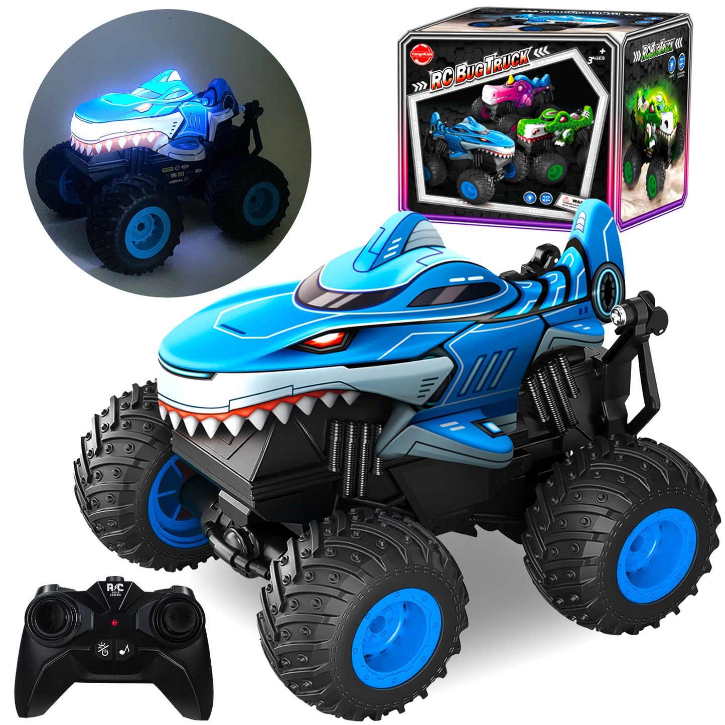 Remote Control Monster Car, All Terrain Remote Control Monster Truck, RC Monster Car Toy Truck with Music LED Light, RC Monster Truck for Boys 4-7 8-12 Girls Kids