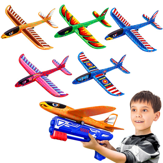 Airplane Launcher Toys, LED Foam Glider Airplane Catapult, 2 Flight Modes, Outdoor Sports Flying Toys 4 5 6 7 8 9 10 11 12 Years Old Boys Girls Birthday Gifts