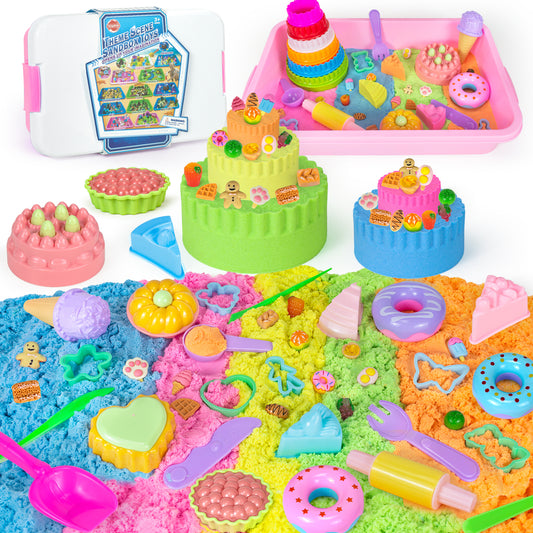 Ice Cream & Cake Play Sand for Kids with Sandbox Magic Sand Cake Moulds Play Money Ice Cream Toys Kids, Sensory Bin Set Toys Gifts for 3 4 5 6 7 8 Year Old Girls
