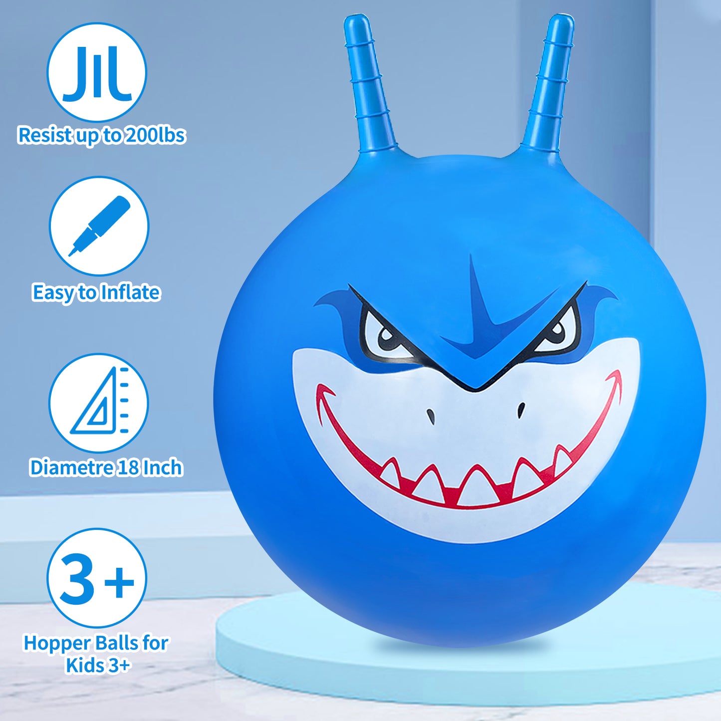 Kids Bounce Balls - 18" Bouncing Ball with Handle, Large Bouncy Jumping Balls for Boys Girls Balance Jump Games,Toddlers Toys Inflatable Ball for Party Favors | Outdoor | Indoor Games-Blue
