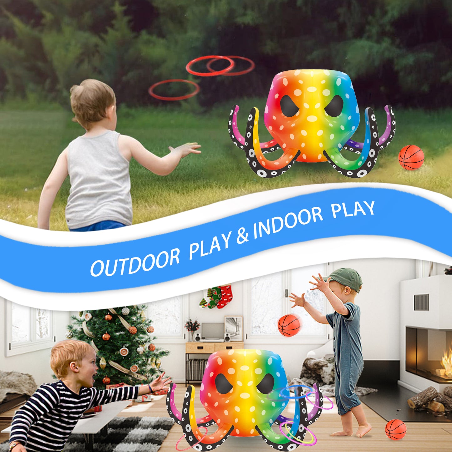 Octopus Pool Toys, Inflatable Basketball Hoop| Ring Toss Game for Indoor Outdoor Play, Cool Summer Toys for Ages 3 4 5 6 7 8 Year Old Boys Girls Adults Family Party Gift