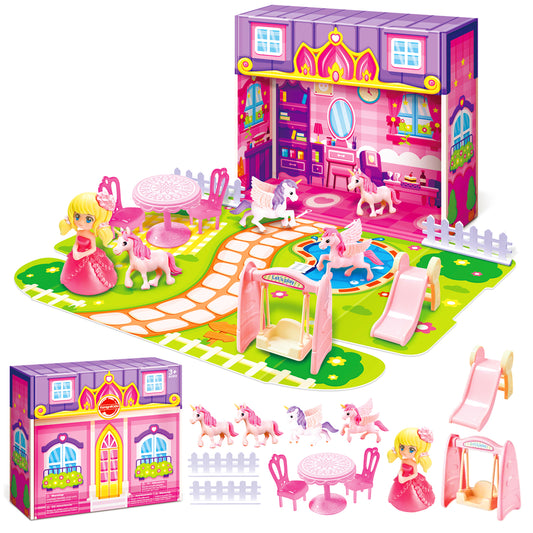 Children's mini dream house storage display and entertainment scene theme deformation color box toy models