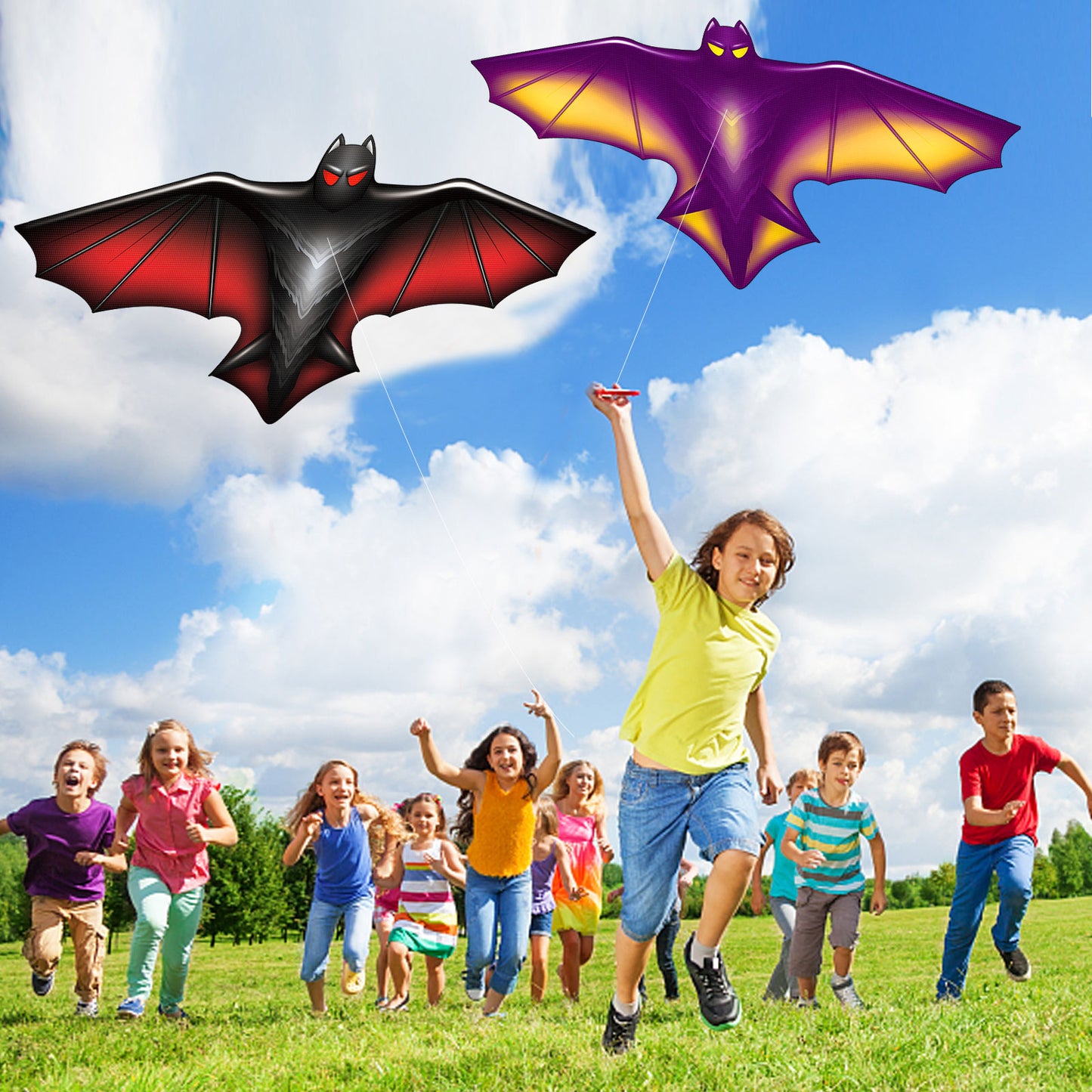 Large Kite for Children and Adults,Purple Bat Kite with 328ft Kite String and Kite Bag,Easy to Fly Kids Kite for Beginners,Kites for Outdoor Family Activities Party Games Easy to Carry
