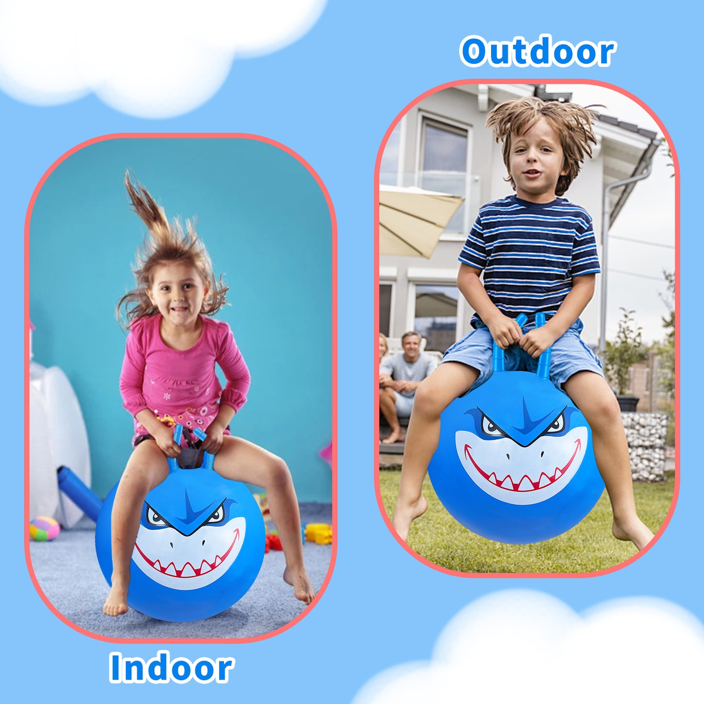 Kids Bounce Balls - 18" Bouncing Ball with Handle, Large Bouncy Jumping Balls for Boys Girls Balance Jump Games,Toddlers Toys Inflatable Ball for Party Favors | Outdoor | Indoor Games-Blue