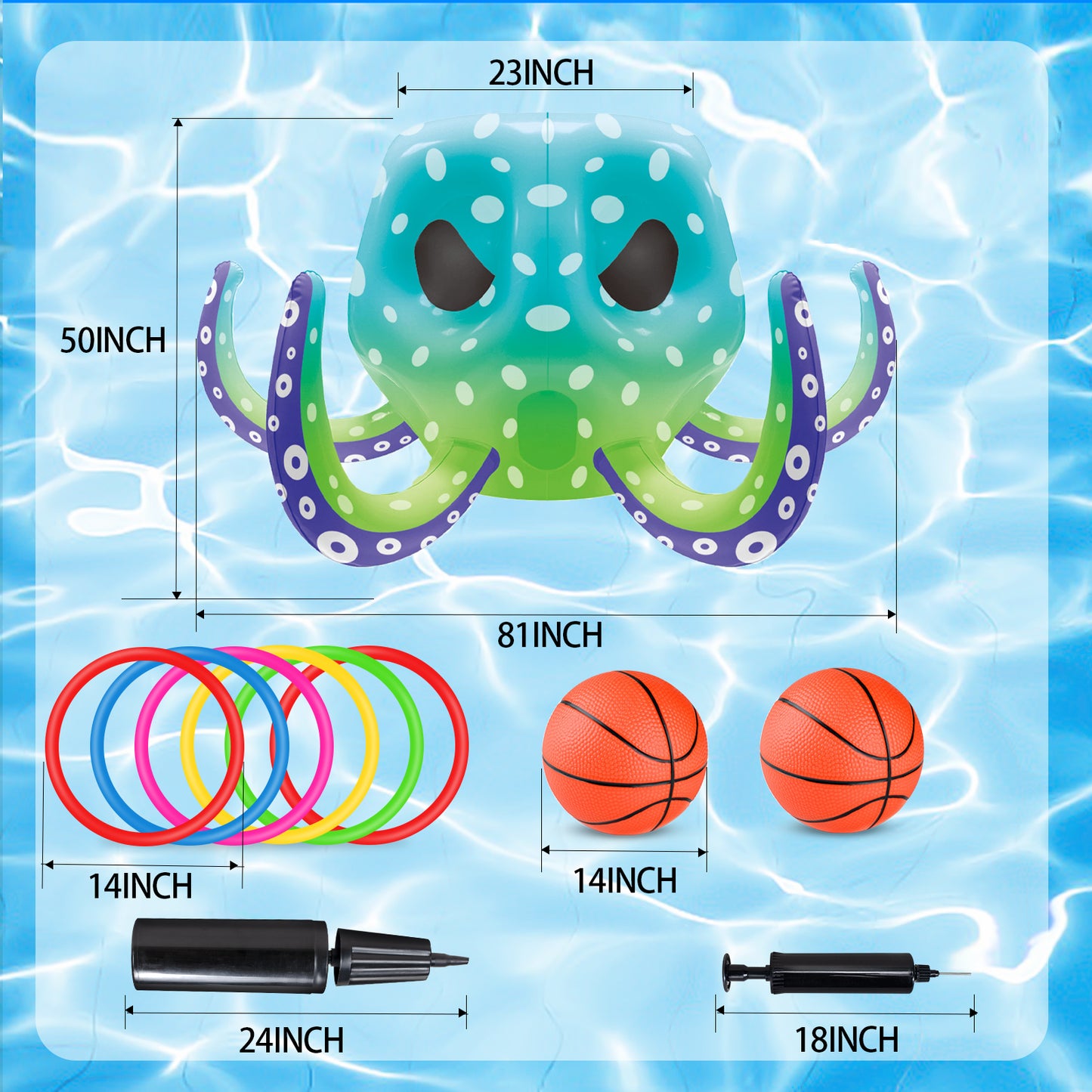 Octopus Pool Toys, Inflatable Basketball Hoop| Ring Toss Game for Indoor Outdoor Play, Cool Summer Toys for Ages 3 4 5 6 7 8 Year Old Boys Girls Adults Family Party Gift