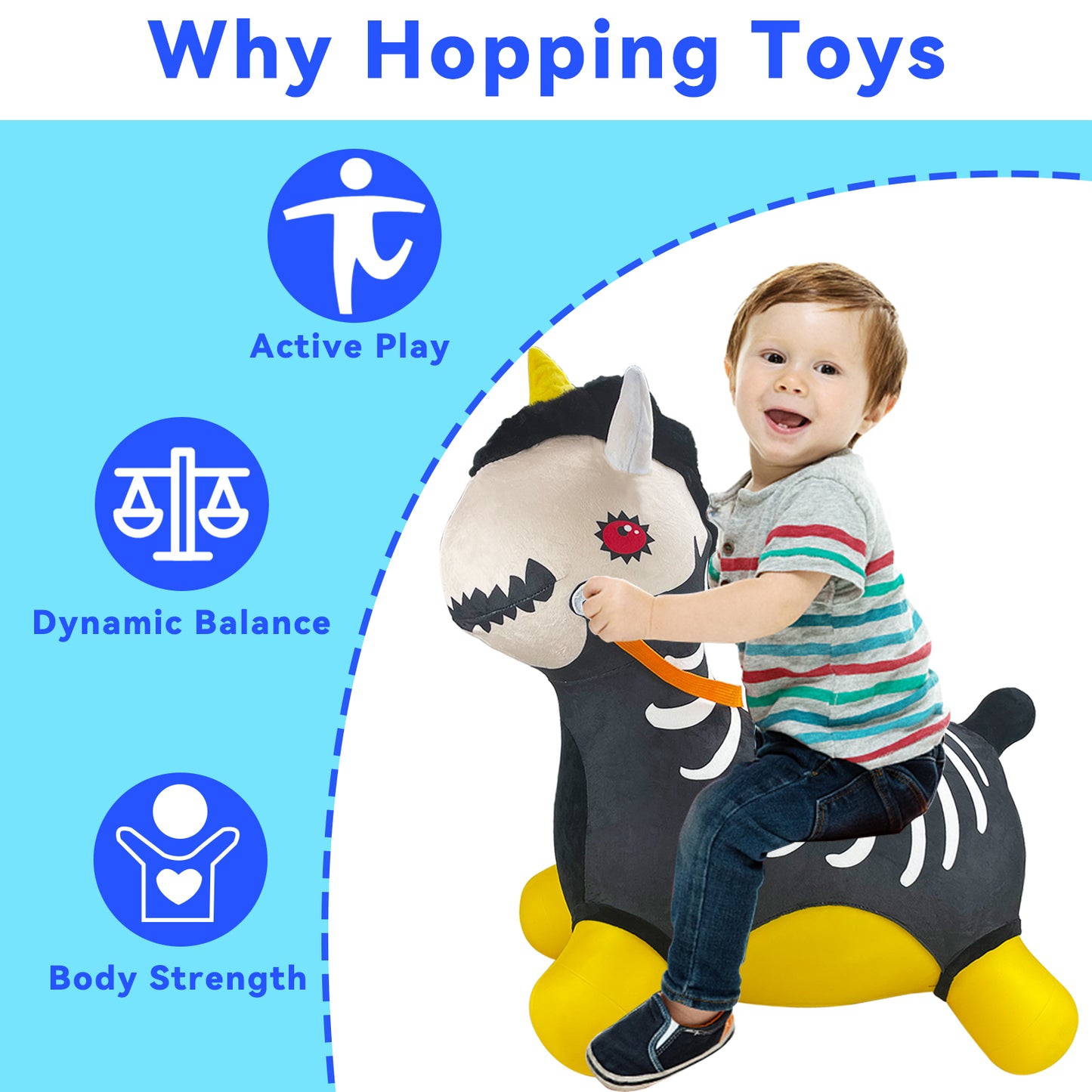 Bouncy Horse - Baby Toys Inflatable Plush Bouncing Dinosaur Hopper, Indoor Outdoor Toys Ride On Animal with Pump for Boys Girls Toddlers Birthday Party Gifts