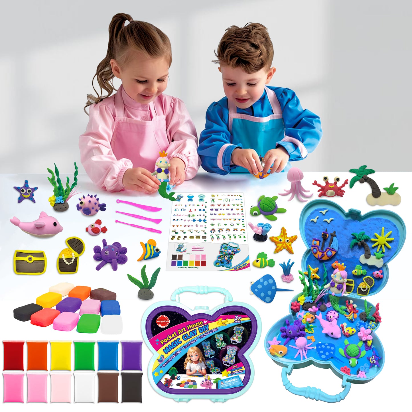 Air Dry Clay With Storage Box ,12 Colors Modelling Clay with 3 Tools & Project Booklet,DIY Creative Ultra Soft Light Magic Clay,Arts and Crafts Kits for Kids Boys Girls Toys