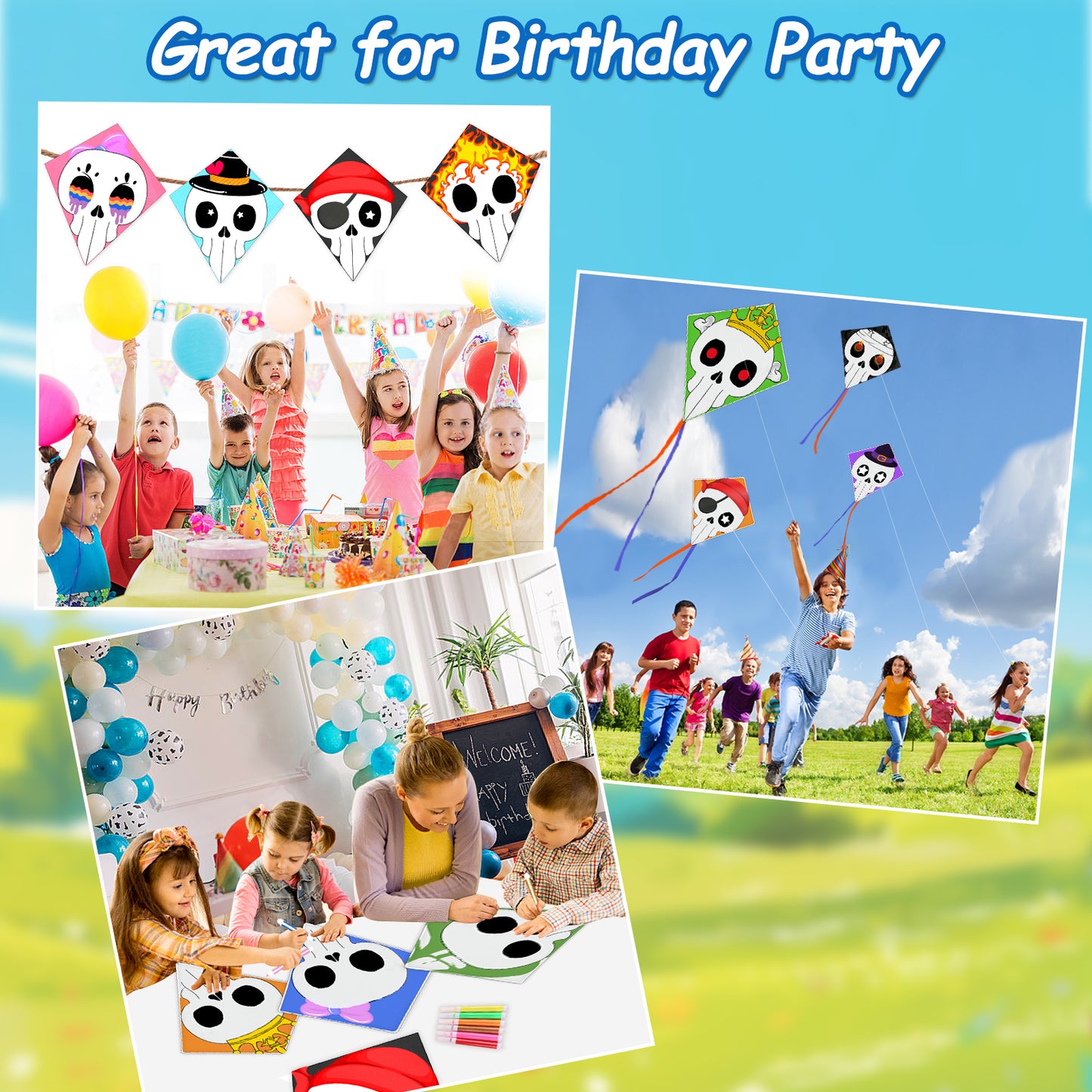 DIY Kites, Diamond Kite for Kids Easy to Fly- Creative Kite with Colorful Pens & Kite Handle for Summer Party Favors, Great Education Toys| Outdoor Beach Backyard Camping Toys