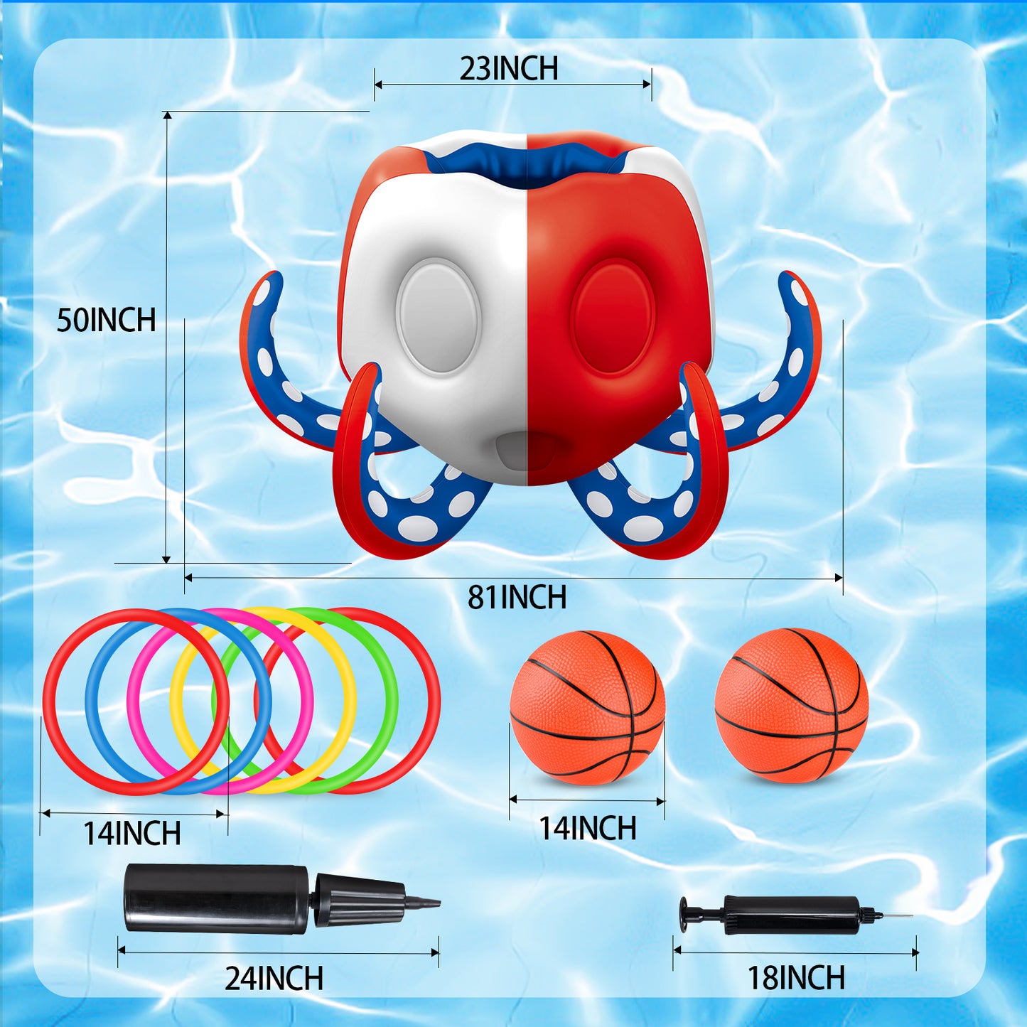 Octopus Pool Toys, Inflatable Basketball Hoop| Ring Toss Game for Indoor Outdoor Play, Cool Summer Toys for Ages 3 4 5 6 7 8 Year Old Boys Girls Adults Family Party Gift