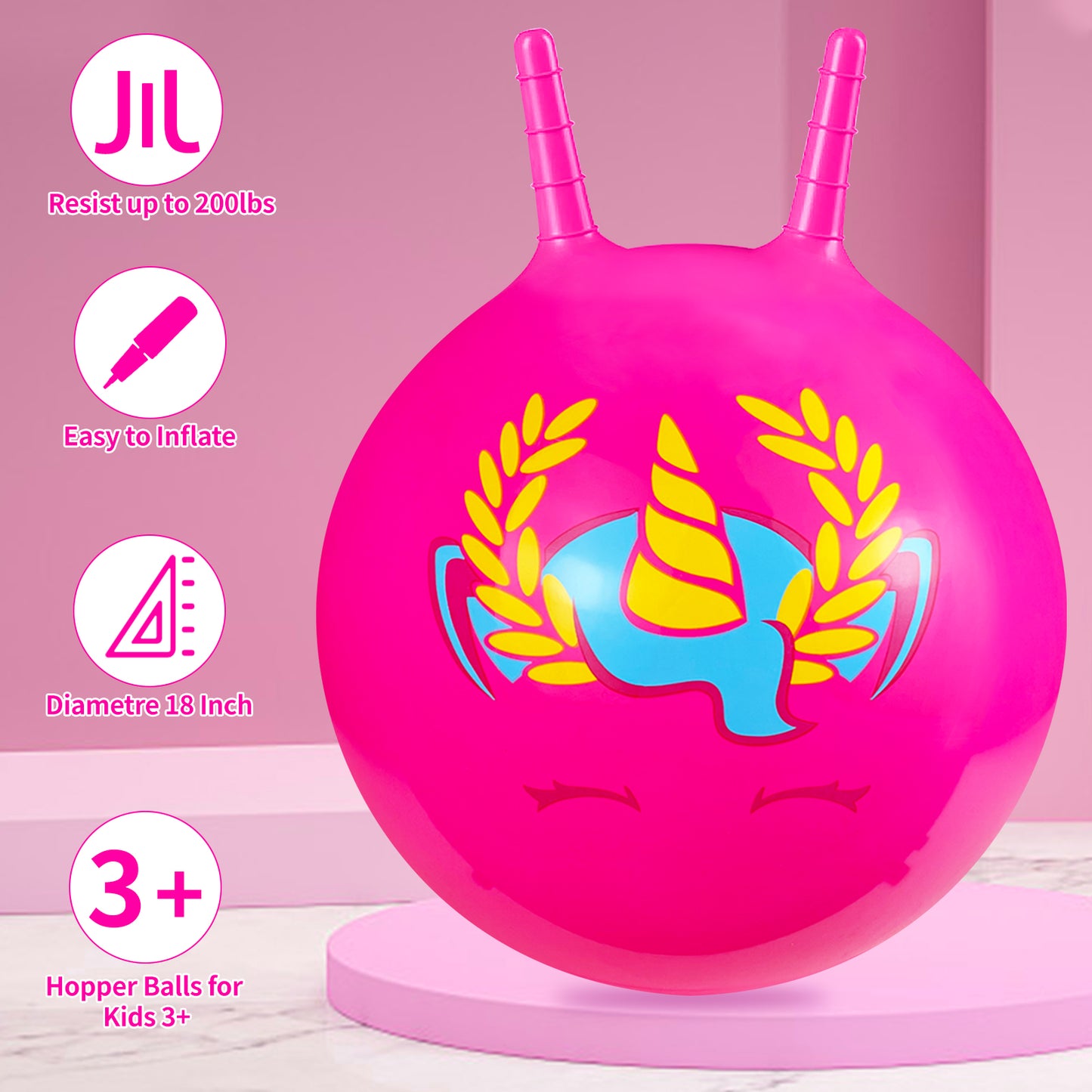 Kids Bounce Balls - 18" Bouncing Ball with Handle, Large Bouncy Jumping Balls for Boys Girls Balance Jump Games,Toddlers Toys Inflatable Ball for Party Favors | Outdoor | Indoor Games-Pink