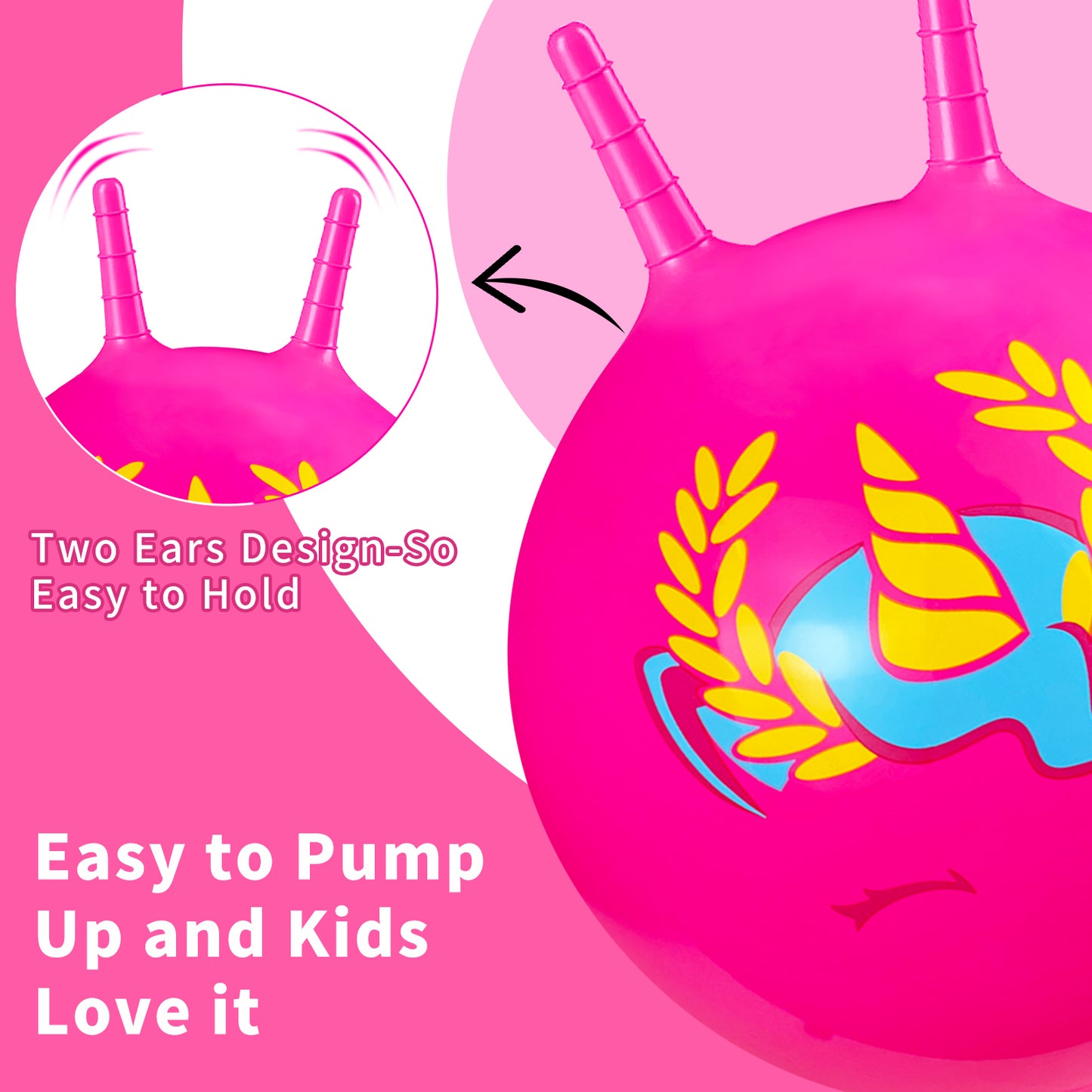 Kids Bounce Balls - 18" Bouncing Ball with Handle, Large Bouncy Jumping Balls for Boys Girls Balance Jump Games,Toddlers Toys Inflatable Ball for Party Favors | Outdoor | Indoor Games-Pink