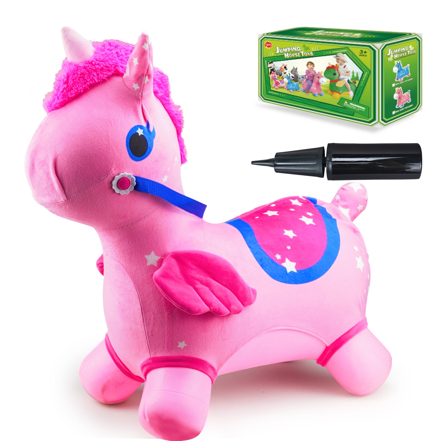 Bouncy Horse - Baby Toys Inflatable Plush Bouncing Dinosaur Hopper, Indoor Outdoor Toys Ride On Animal with Pump for Boys Girls Toddlers Birthday Party Gifts