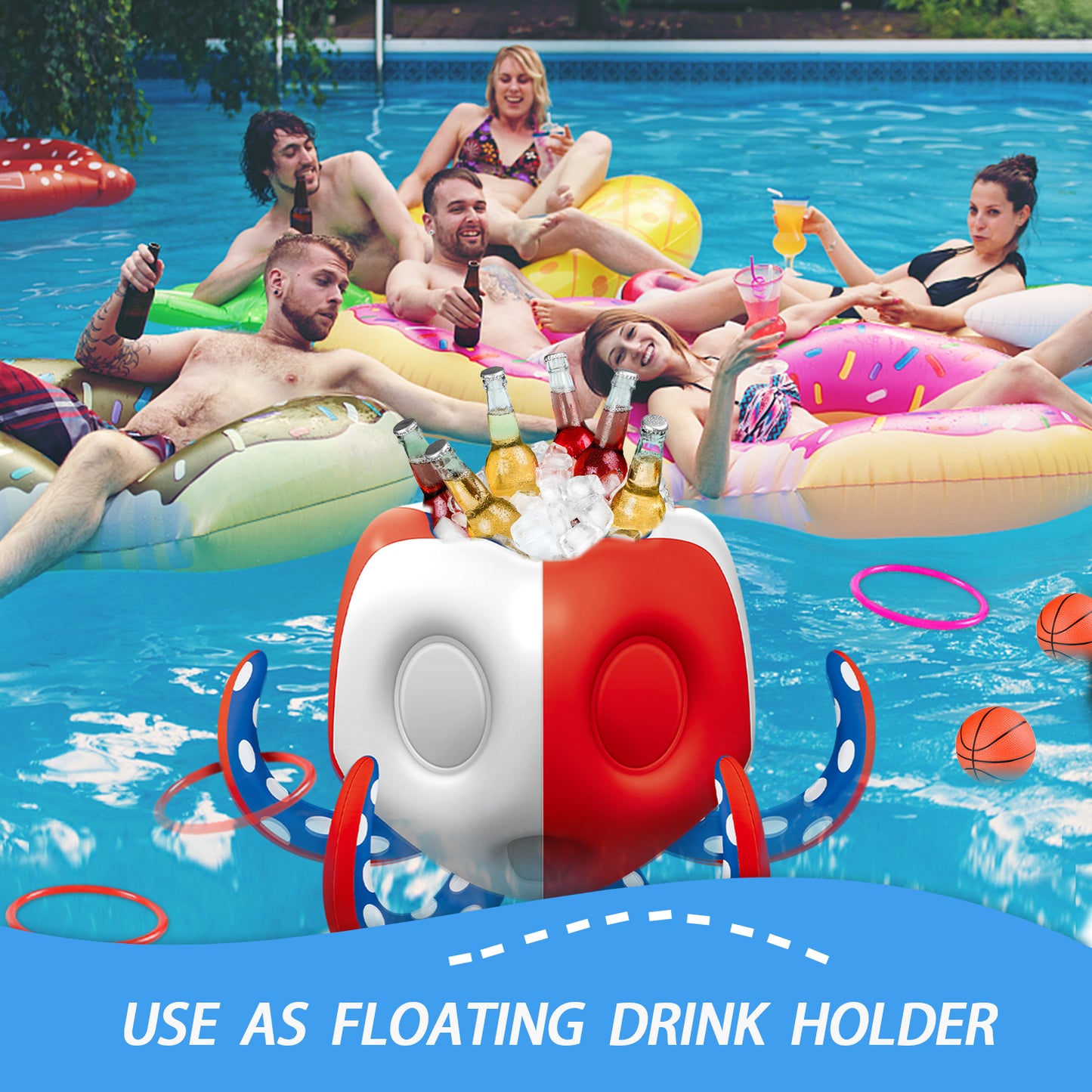 Octopus Pool Toys, Inflatable Basketball Hoop| Ring Toss Game for Indoor Outdoor Play, Cool Summer Toys for Ages 3 4 5 6 7 8 Year Old Boys Girls Adults Family Party Gift