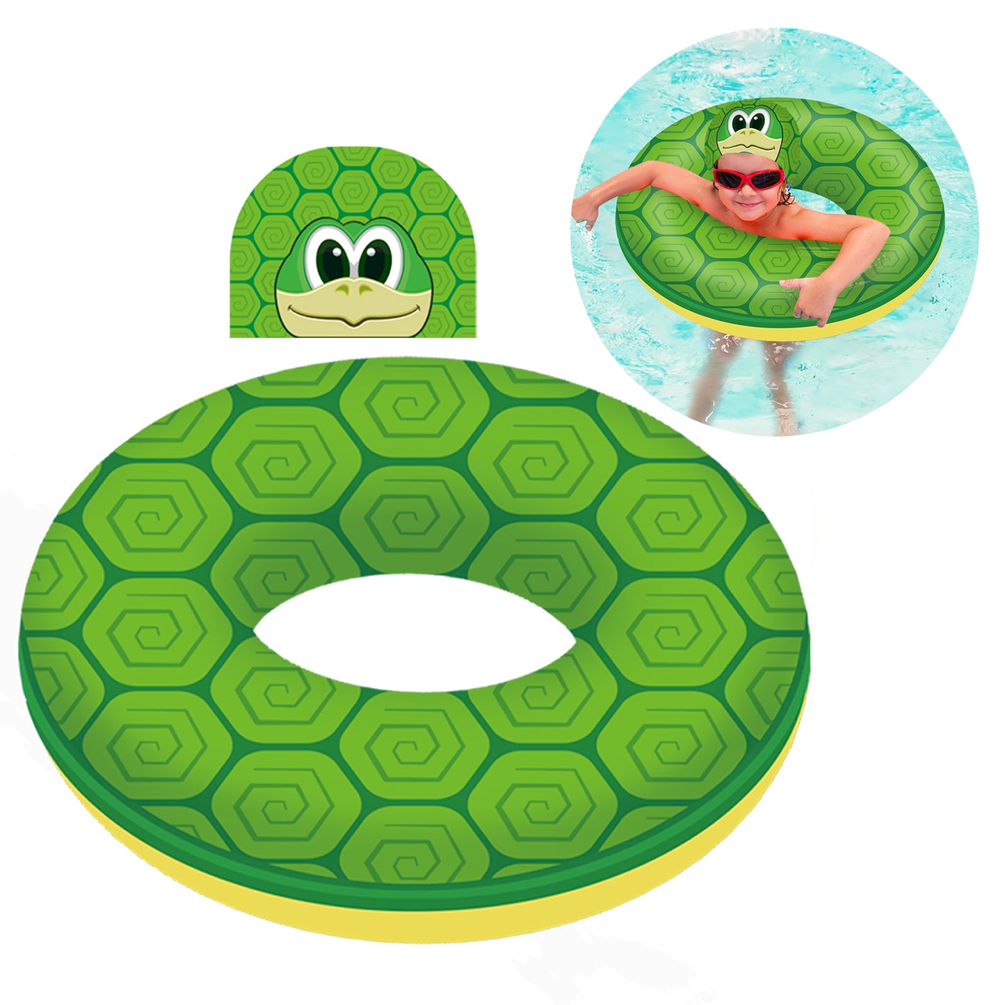Inflatable Pool Floats Kids - 2 Pack Floaties Pool Tubes Swim Rings with Swimming Cap Tortoise Water Inflatable Pool Toys Float for Swimming Pool Party Lake Beach Adults