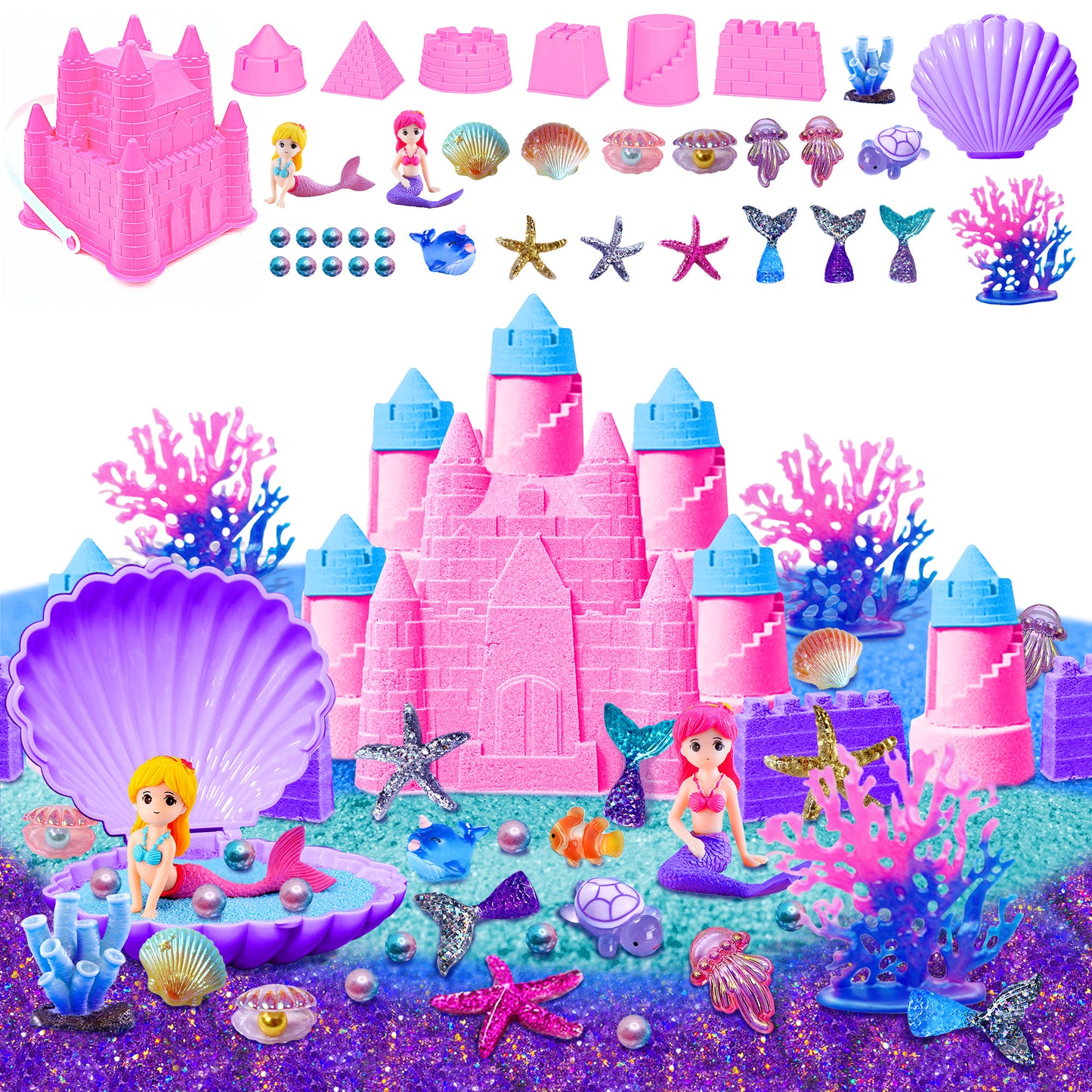 Kids Sand Beach Toys, Sand Toys Set with Resuable Mesh Bag Bucket and Spade Summer Beach Games for Children Toddlers