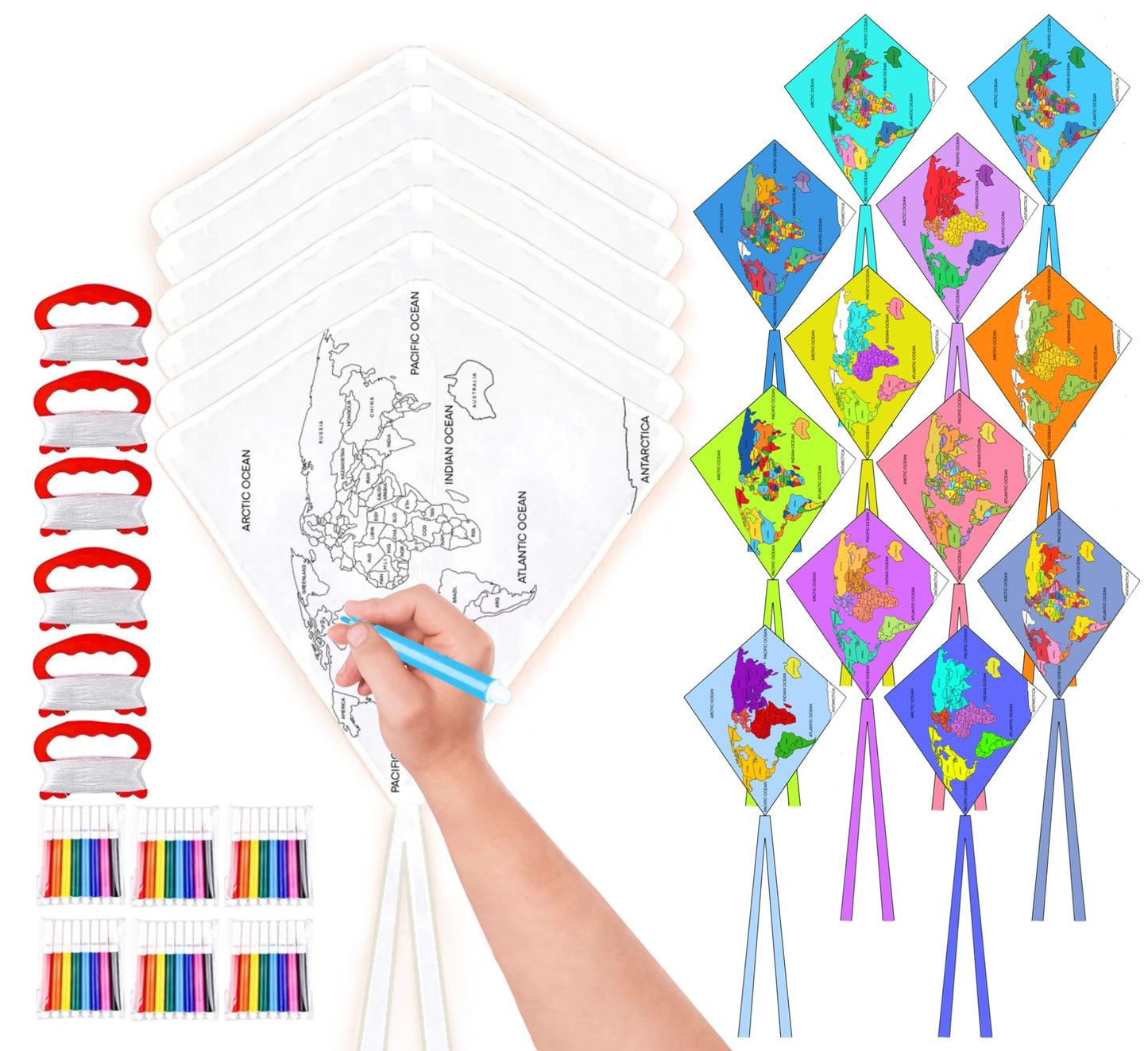 DIY Kites, Diamond Kite for Kids Easy to Fly- Creative Kite with Colorful Pens & Kite Handle for Summer Party Favors, Great Education Toys| Outdoor Beach Backyard Camping Toys