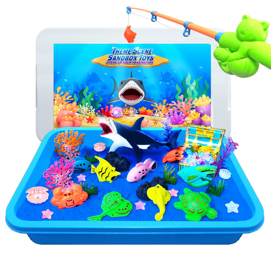New 2nd generation stereo Sandbox Toy Sensory Bin Toy for Kids-Go Fishing Toys and Play Sand Kit for Boy,Sensory Bin Filler and Toddler Activities for Boys and Girls Ages 3-6+