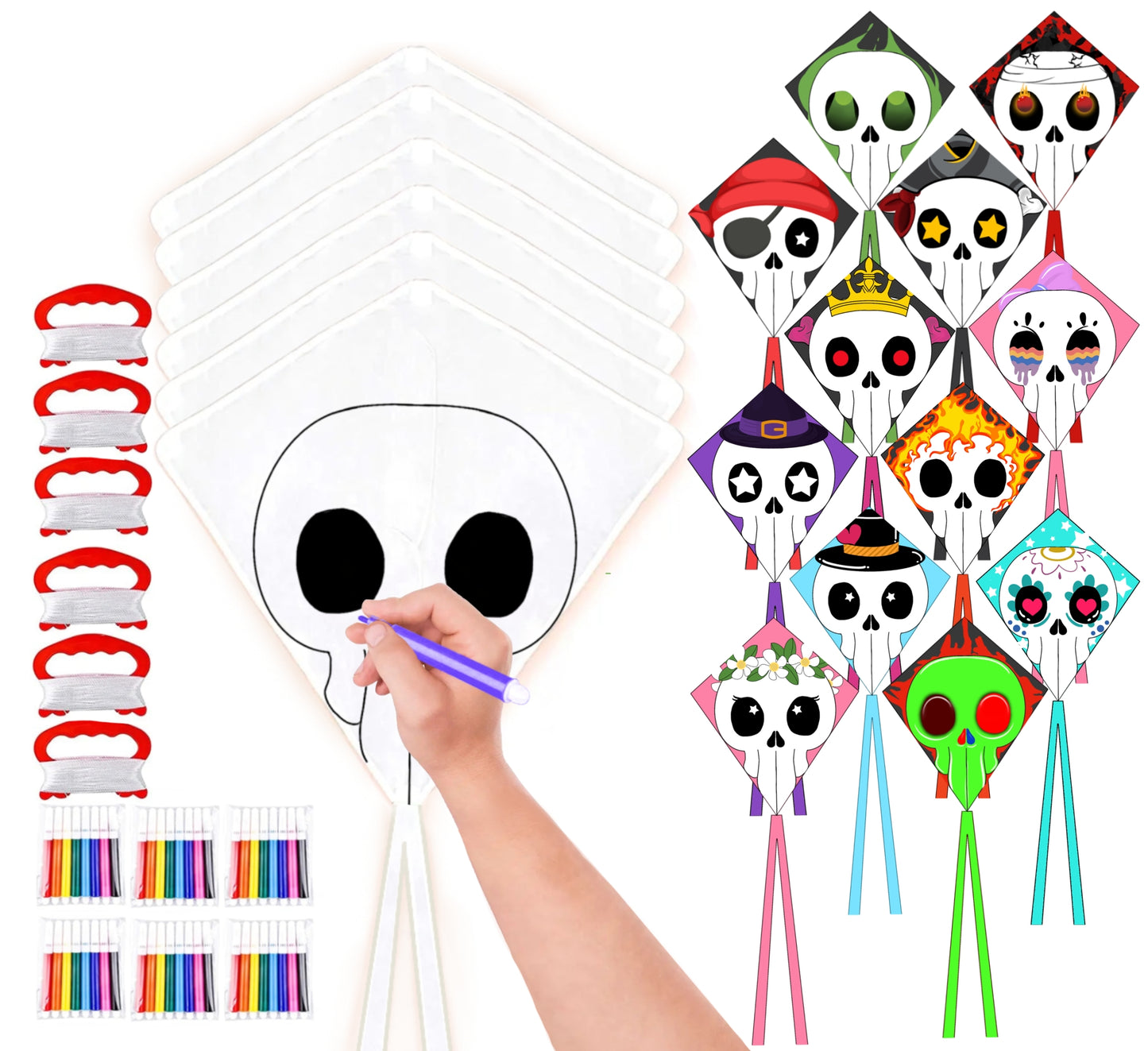 DIY Kites, Diamond Kite for Kids Easy to Fly- Creative Kite with Colorful Pens & Kite Handle for Summer Party Favors, Great Education Toys| Outdoor Beach Backyard Camping Toys