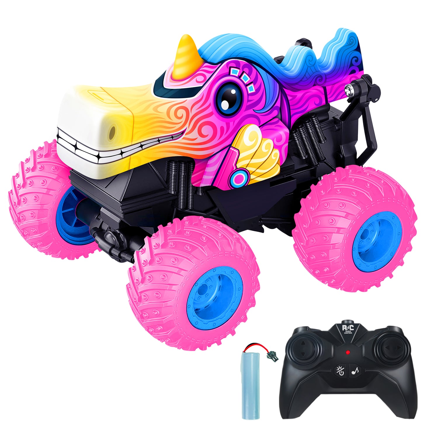 Remote Control Monster Car, All Terrain Remote Control Monster Truck, RC Monster Car Toy Truck with Music LED Light, RC Monster Truck for Boys 4-7 8-12 Girls Kids