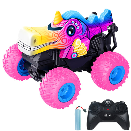 Remote Control Monster Car, All Terrain Remote Control Monster Truck, RC Monster Car Toy Truck with  Music LED Light, RC Monster Truck for Boys 4-7 8-12 Girls Kids