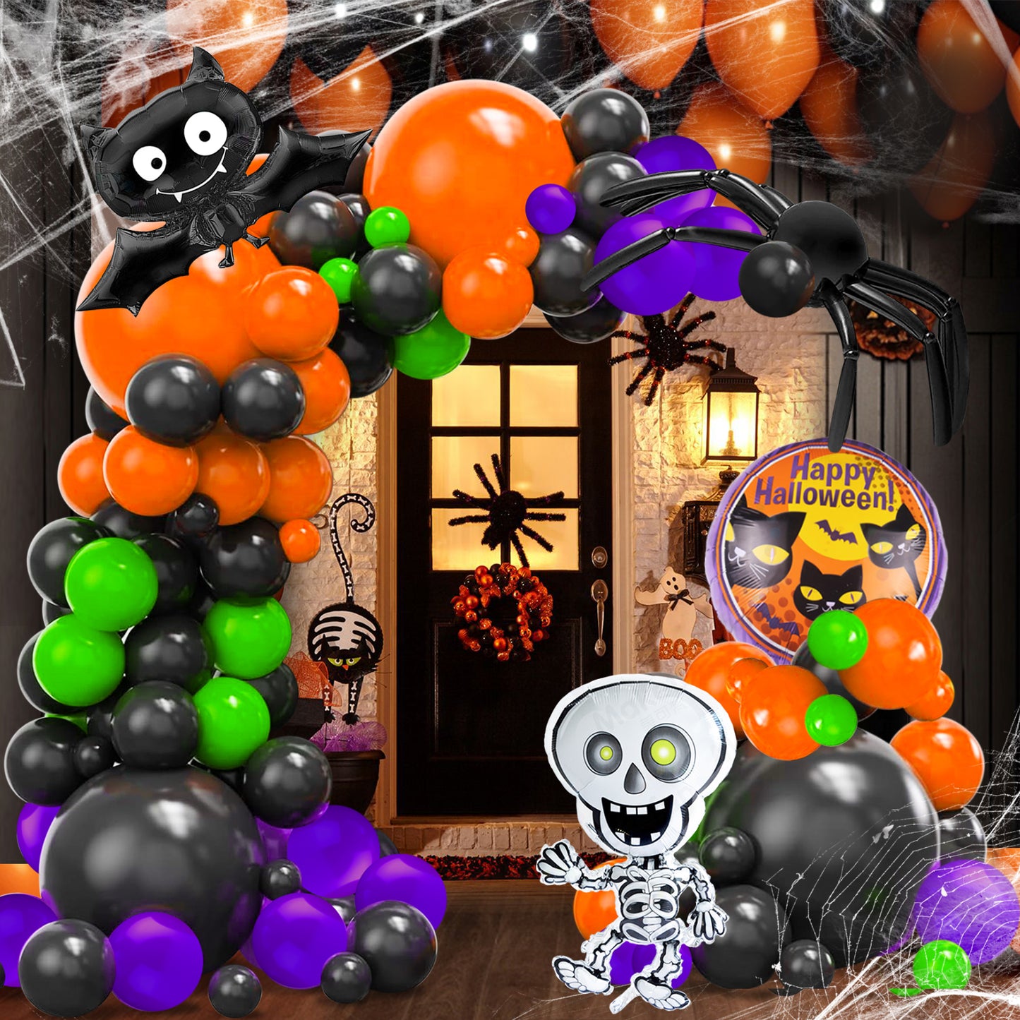 Halloween Balloon Garland Arch Kit, Black White Orange Silver Agate Balloons for Halloween Day Party Background Decorations