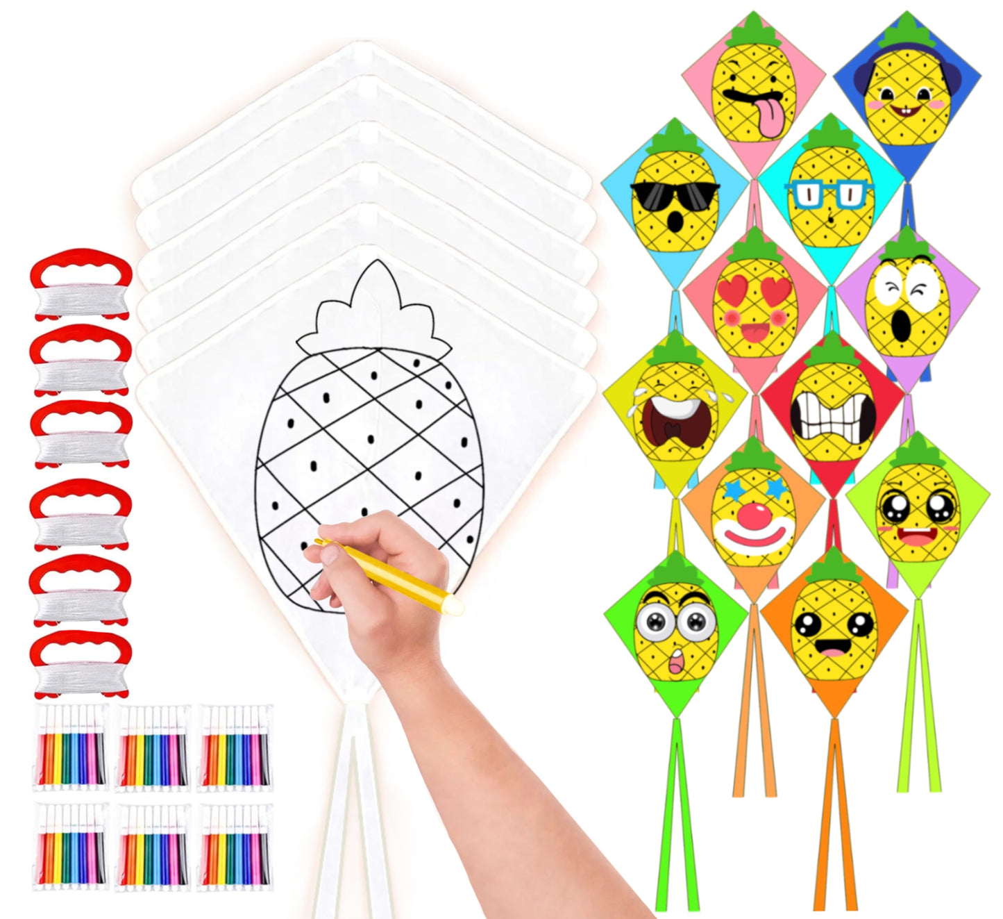 DIY Kites, Diamond Kite for Kids Easy to Fly- Creative Kite with Colorful Pens & Kite Handle for Summer Party Favors, Great Education Toys| Outdoor Beach Backyard Camping Toys
