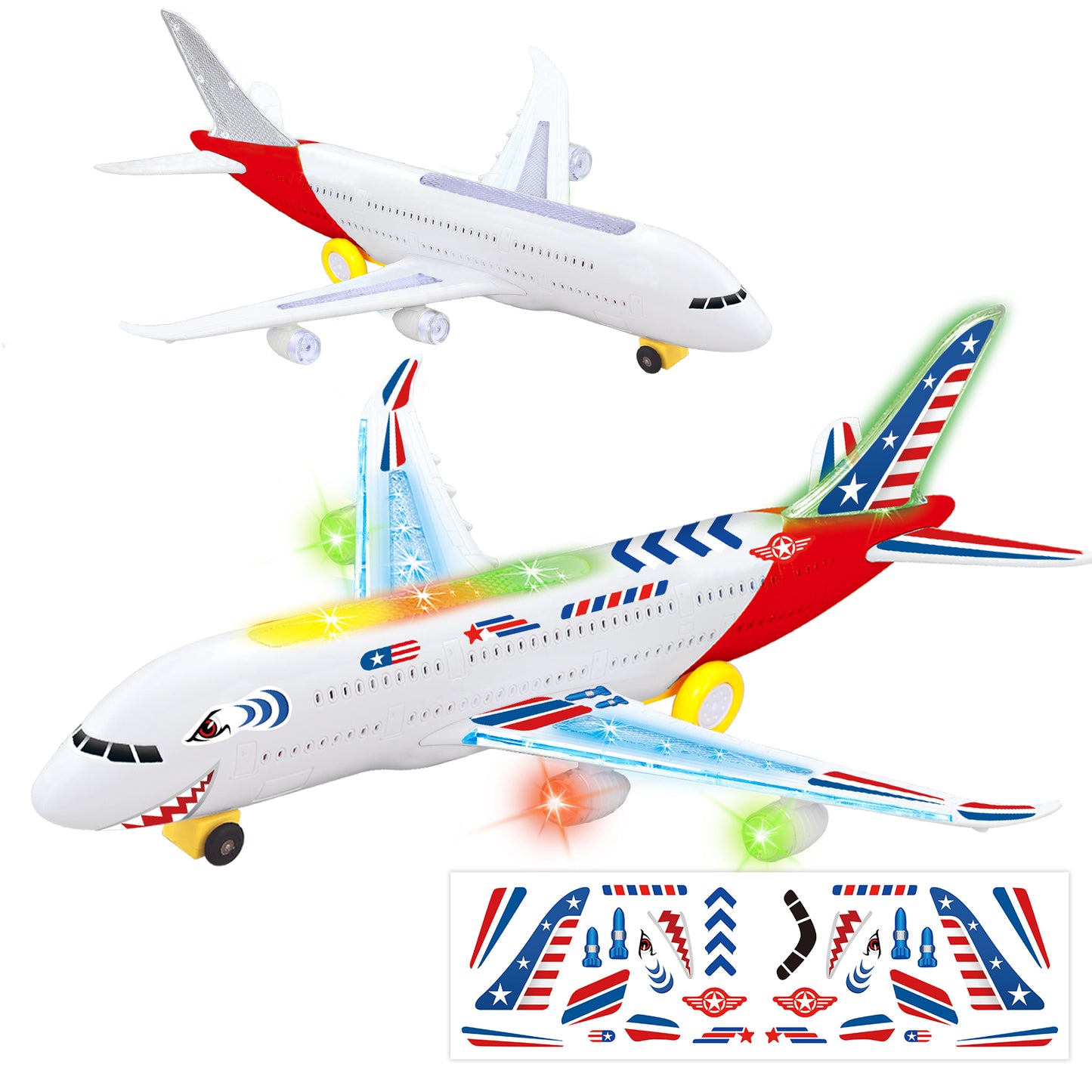 Big Planes Toys for 3 4 5 6 8 Year Old Boys Girls,Toddler Toys, Airplane Model with LED Lights and Sounds and Universal Wheel, Sensory Toddler Autism Toys for Kids Birthday Festive Days Gift, Red