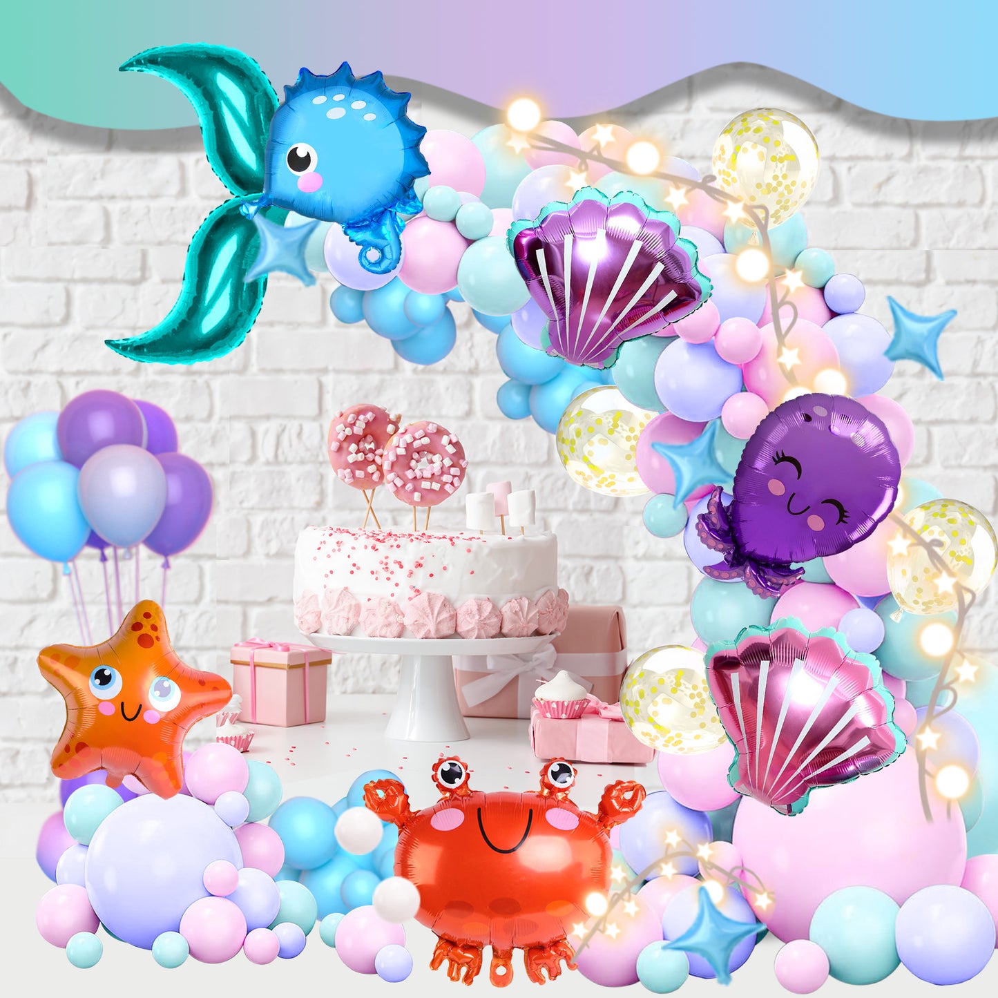 Mermaid Balloon Arch Garland Kit, Mermaid Tail Balloon Garland with Pastel Pink Purple Blue Teal Metallic Latex Balloons for Girls Birthday Baby Shower, Under the Sea Shell Theme Party Decor Supplies