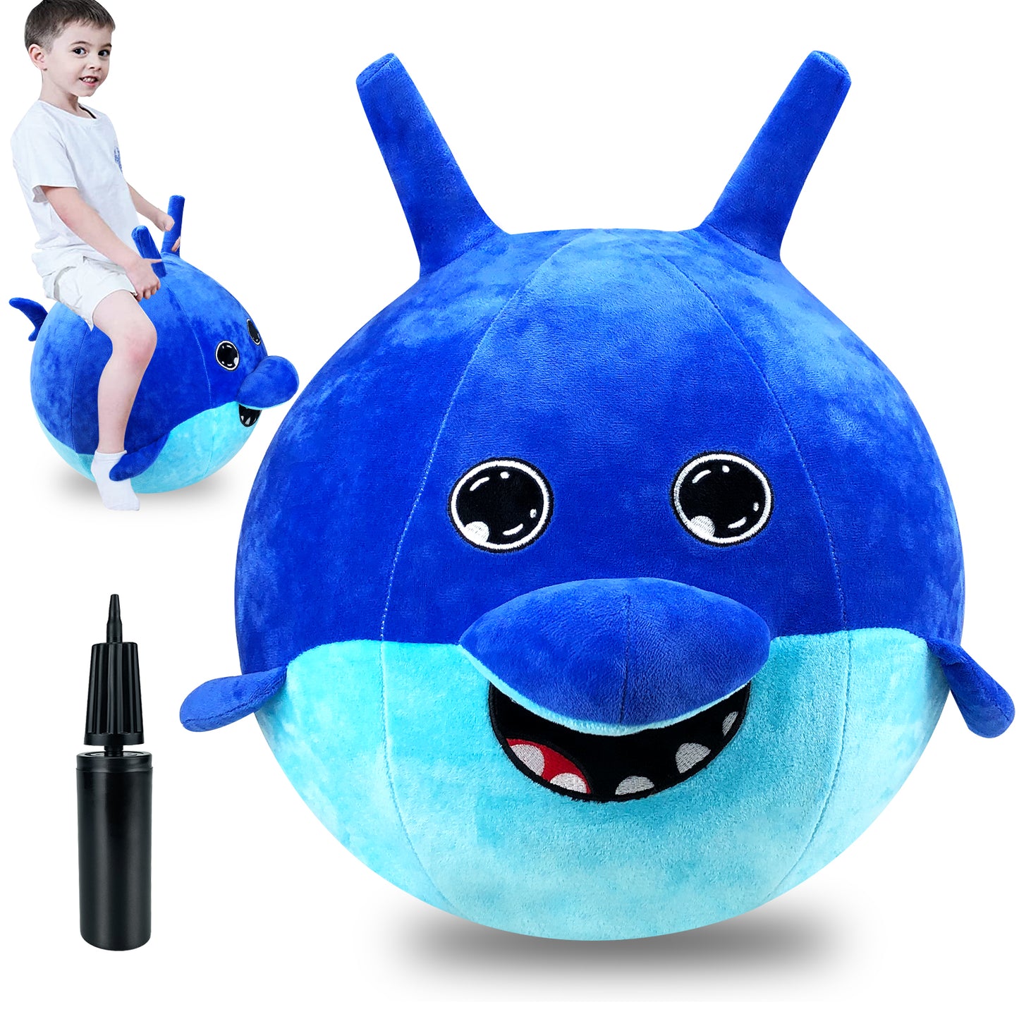 "Hopping Ball for Kids - 18 inch Bouncing Balls Outdoor Jumping Ball Toys for Kids Toddlers, Kid's Ride-on Toy Elephant Jump Ball with Pump for Outdoor Indoor Birthday -Shark "
