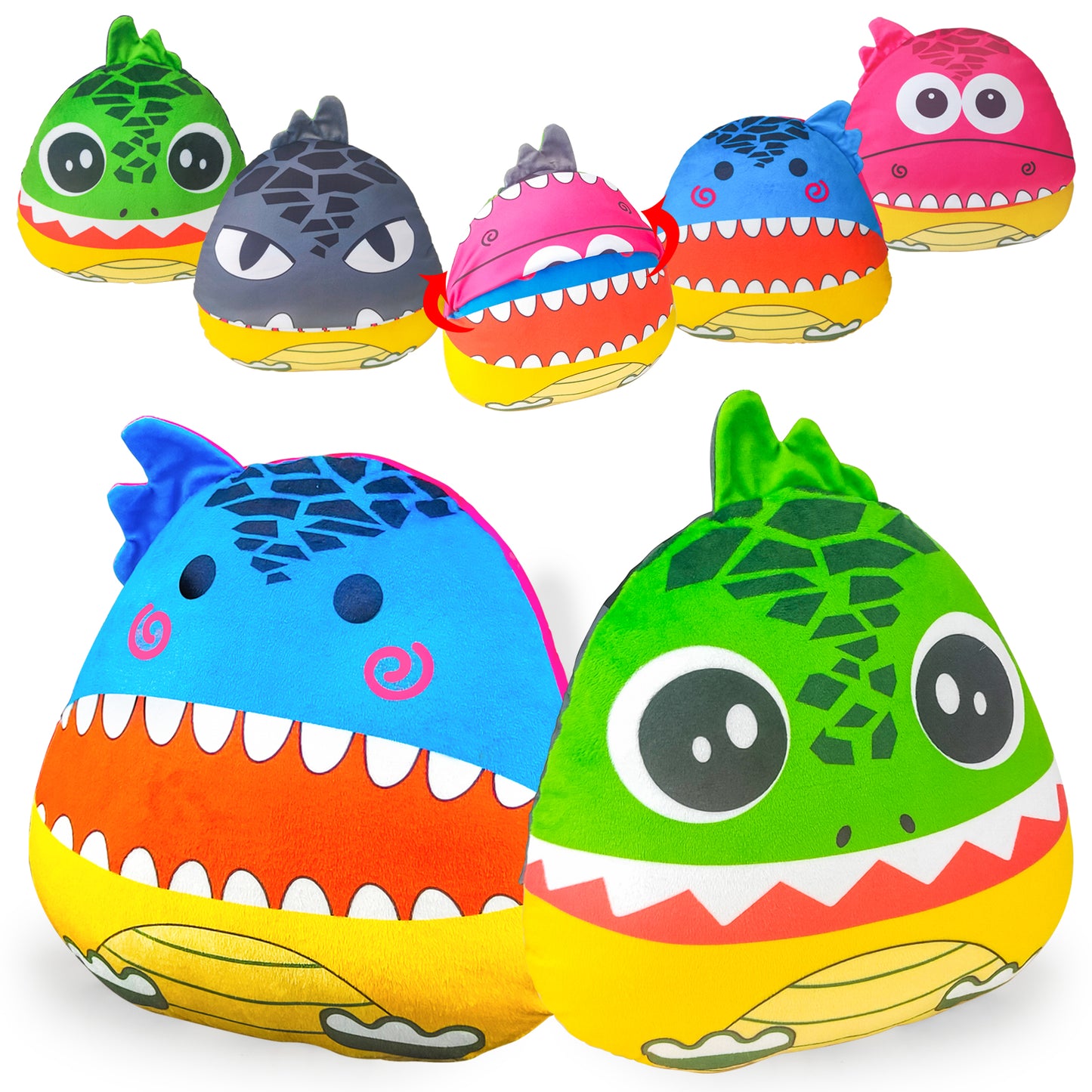 The Original Four Faces Dinosaur Plushie Toys- Sensory Fidget Toy for Stress Relief- A Soft Stuffed Animal Plush Toy That Understands Your Kid's Mood Better!