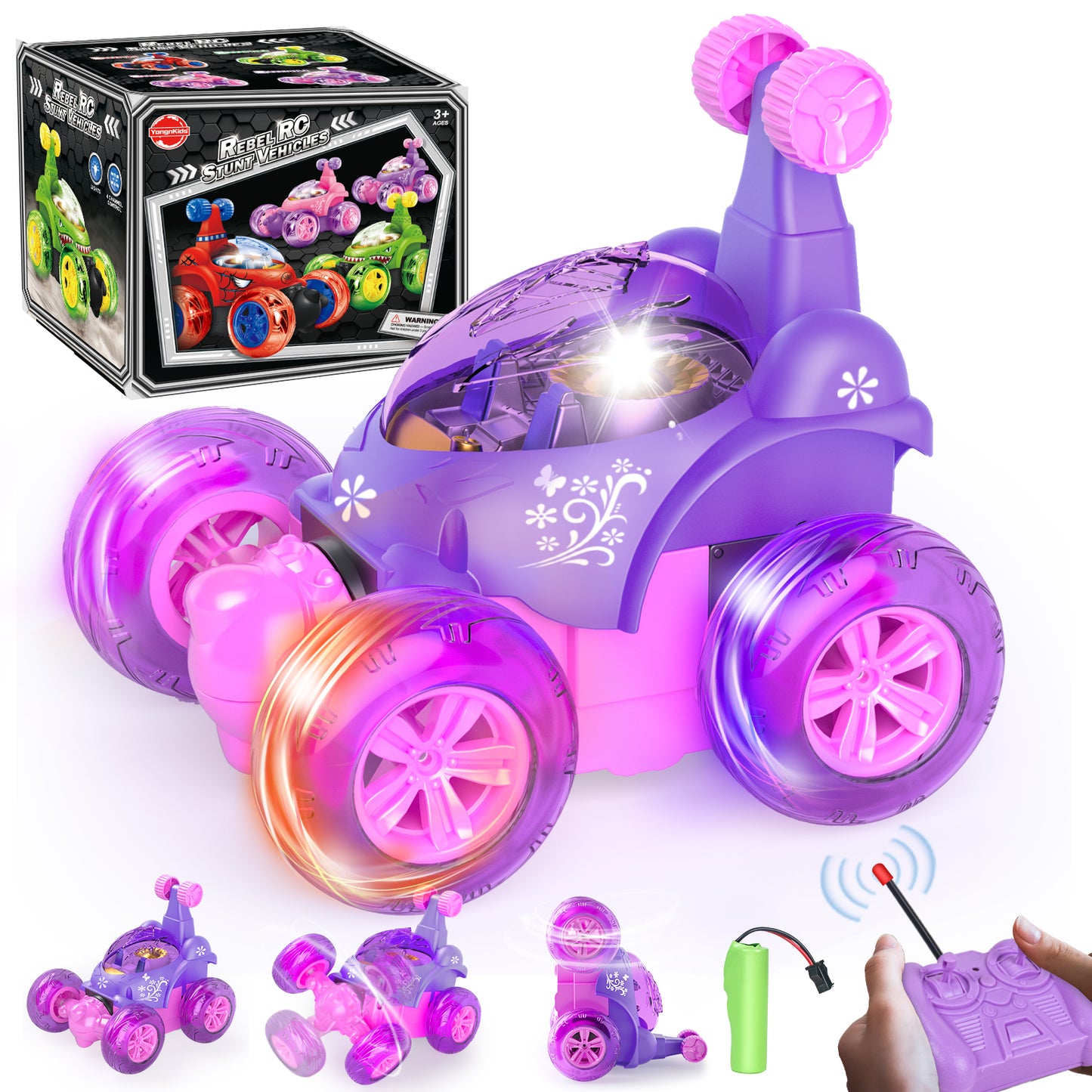 Remote Control Cars, Toy Cars for Kids Age 3 4 5 6, RC Stunt Car with LED Light, Pink Gifts for Girls, Unicorn Toys for 3 4 5 6 Year Old Girls