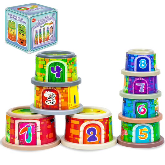 Stacking Cups Toys for Toddlers 1-3, Baby Toys Multifunctional Stacking Cups & Nesting Cups & Sorting Blocks for Montessori Educational- Number,Letter,Puzzles Learning