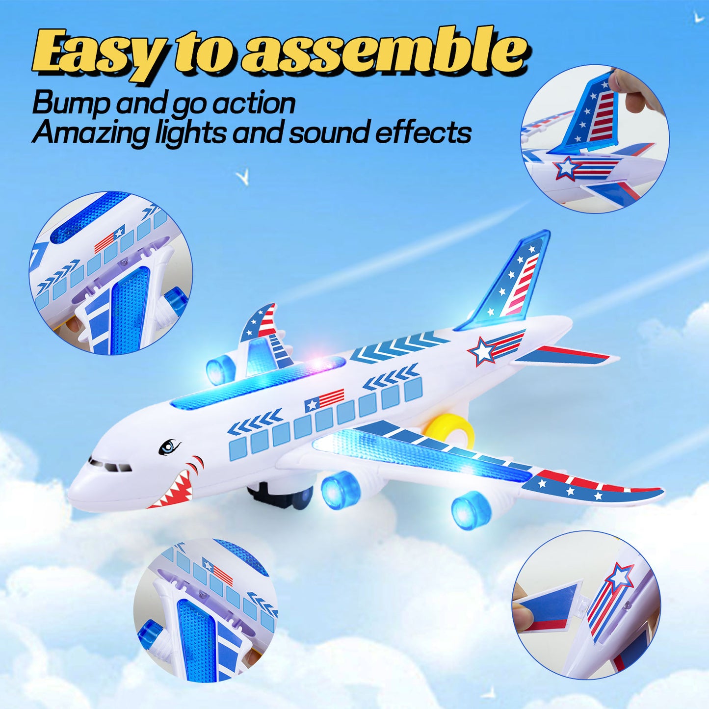 Big Planes Toys for 3 4 5 6 8 Year Old Boys Girls,Toddler Toys, Airplane Model with LED Lights and Sounds and Universal Wheel, Sensory Toddler Autism Toys for Kids Birthday Festive Days Gift, Blue