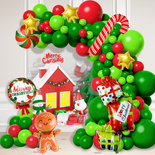 Merry Christmas Balloon Garland Arch Kit Include Xmas Latex Balloons Candy Foil and Candy Cane Balloons for Wintertime Holiday New Year Birthday Party Decoration Supplies(Red and Green)