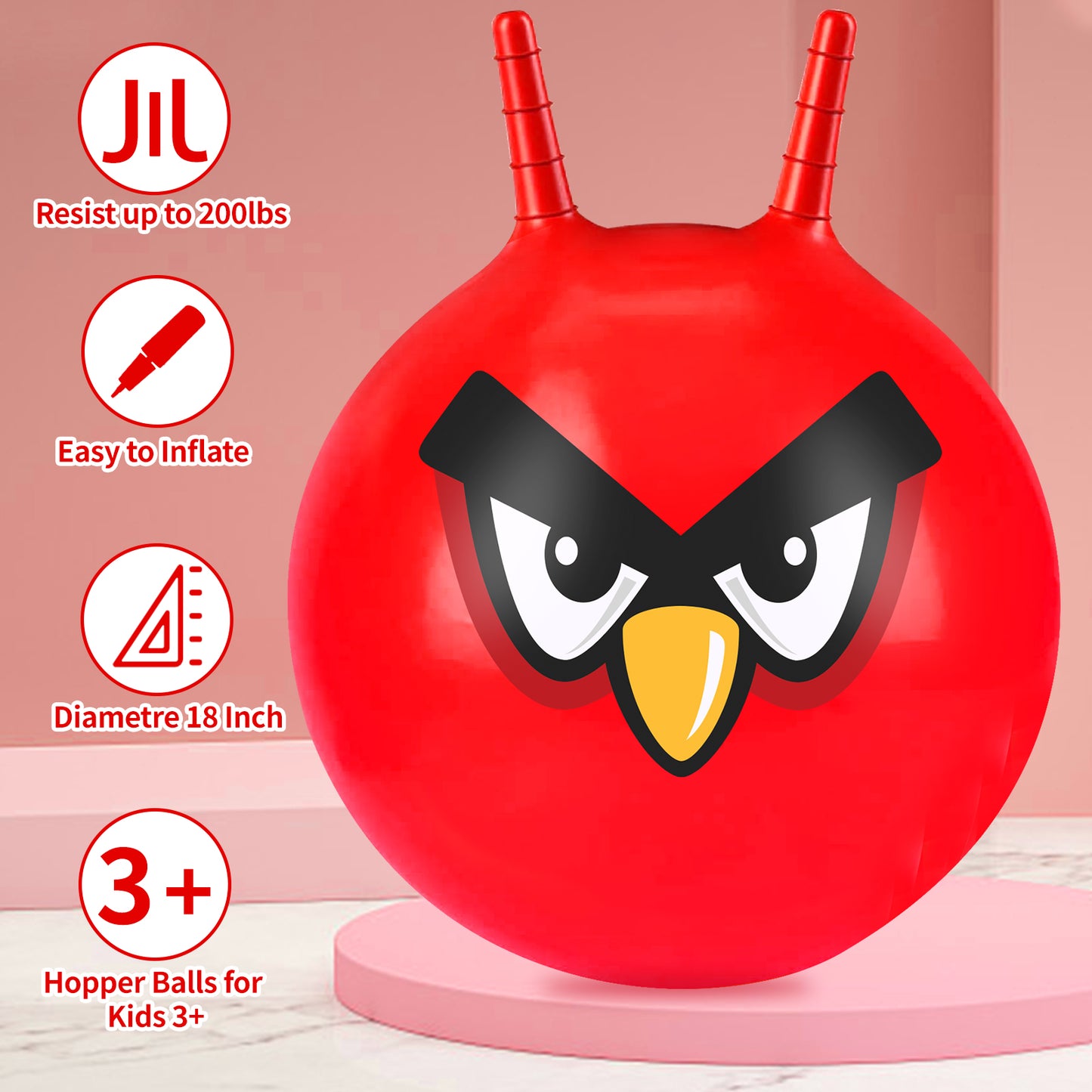 Space Hoppers for Kids Age 3 4 5 6 7 8 9, 18 Inch Space Hopper with Handle, Hopper Ball with Pump for Boys Girls Age 3-8 Indoor and Outdoor Garden Game