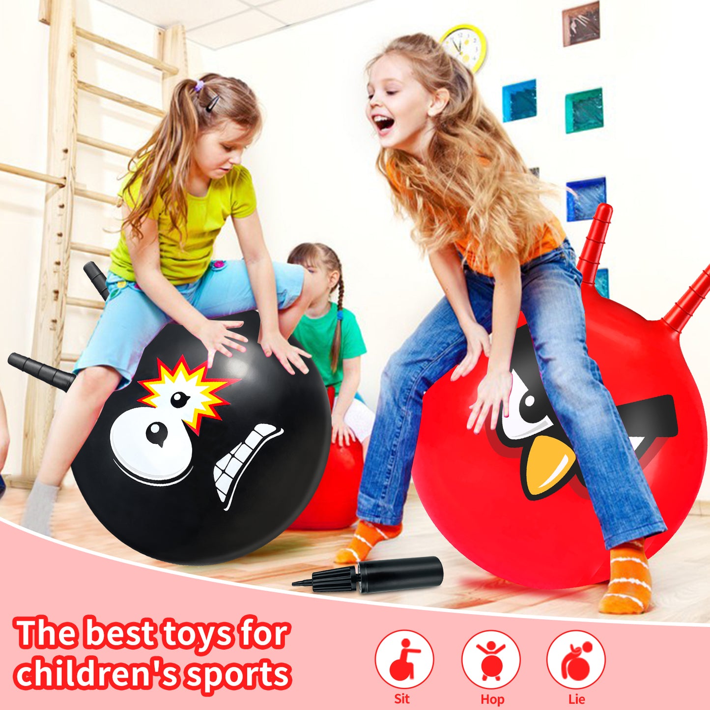 Space Hoppers for Kids Age 3 4 5 6 7 8 9, 18 Inch Space Hopper with Handle, Hopper Ball with Pump for Boys Girls Age 3-8 Indoor and Outdoor Garden Game