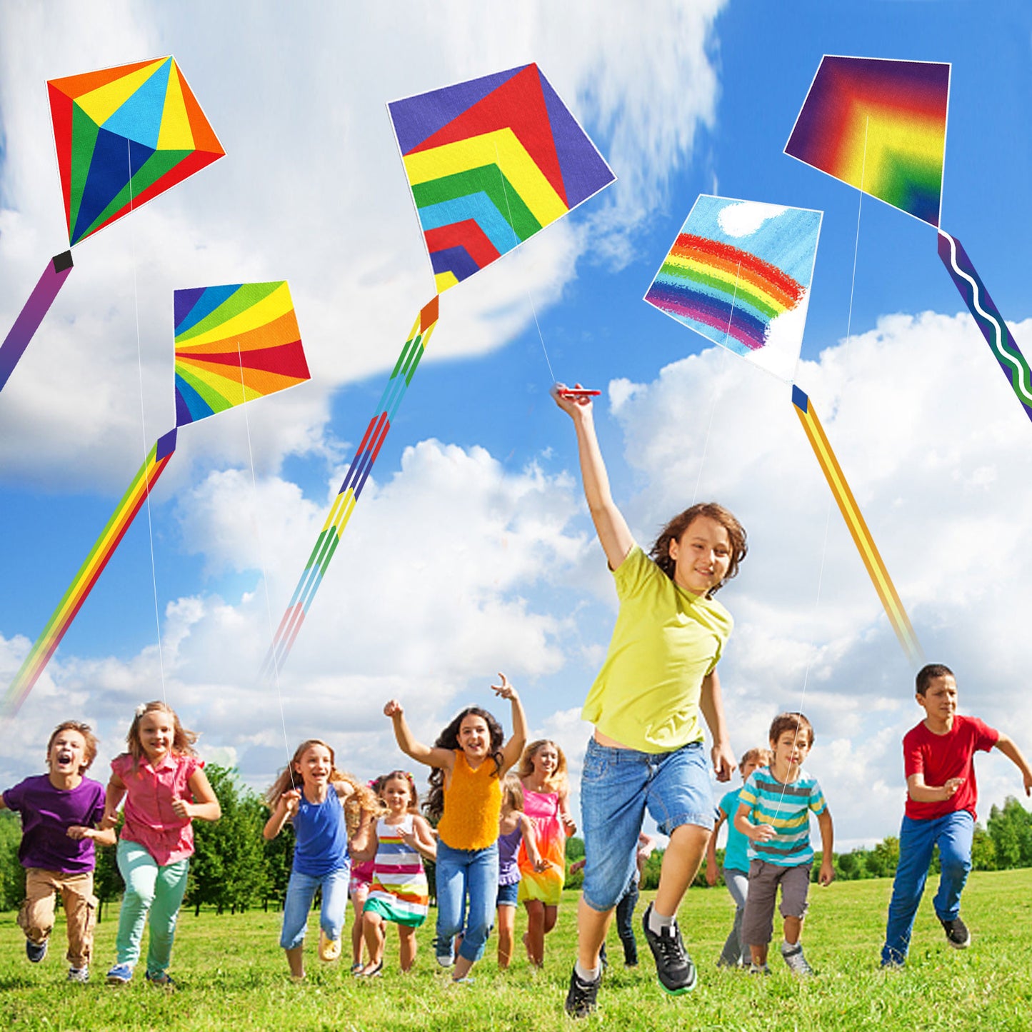 Kites for Children, Easy to Fly Rainbow Delta Kites for Kids Ages 4-12, Perfect for Beginners, Outdoor Beach Toys with Colorful Tail, Kites and Flying Toys for Kids and Adults