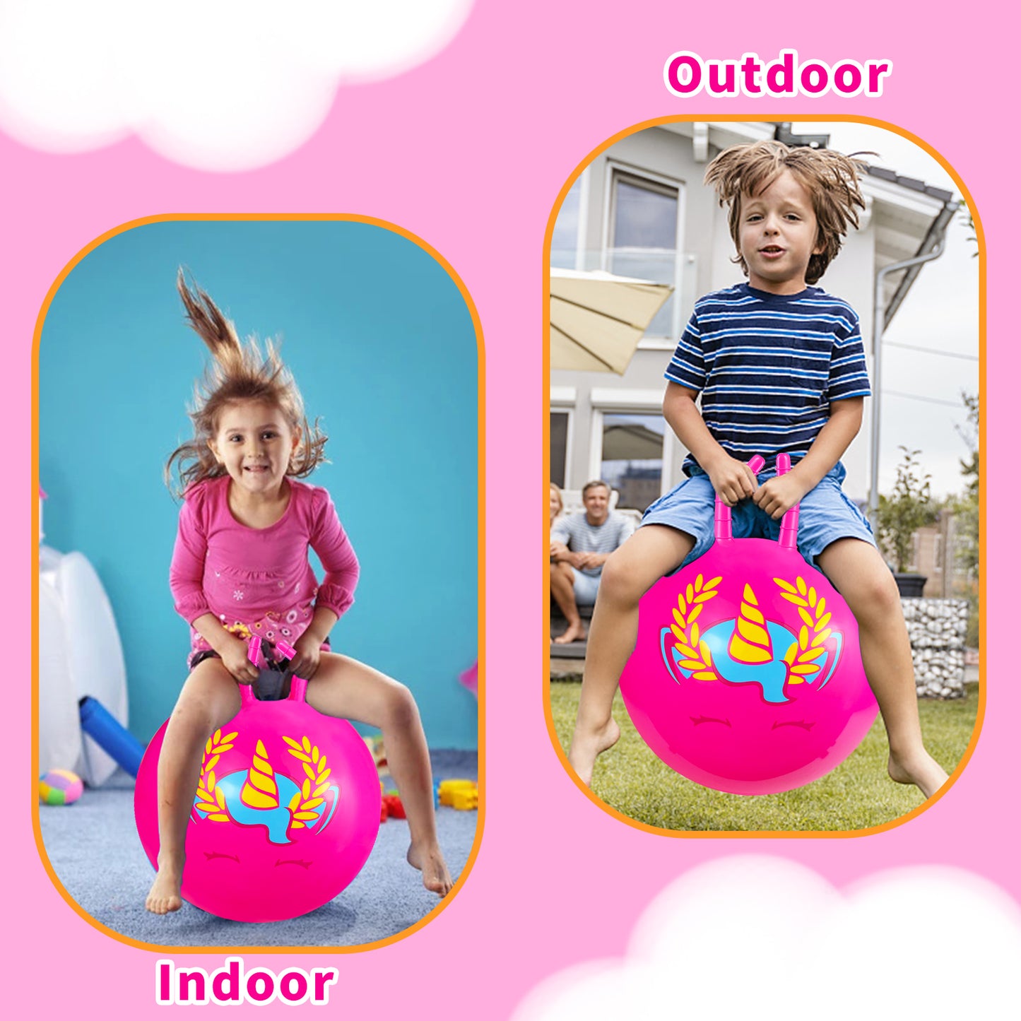 Kids Bounce Balls - 18" Bouncing Ball with Handle, Large Bouncy Jumping Balls for Boys Girls Balance Jump Games,Toddlers Toys Inflatable Ball for Party Favors | Outdoor | Indoor Games-Pink