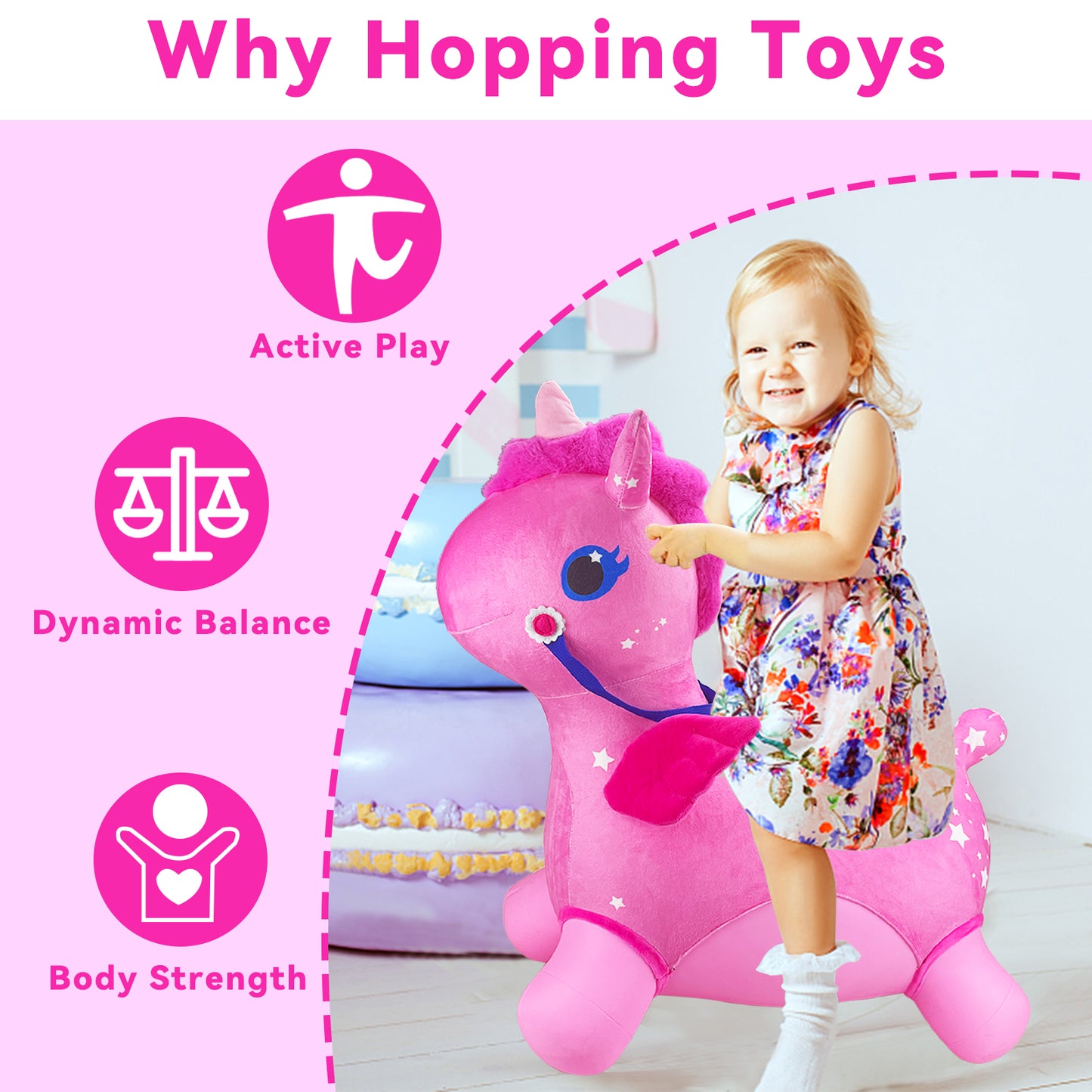 Bouncy Horse - Baby Toys Inflatable Plush Bouncing Dinosaur Hopper, Indoor Outdoor Toys Ride On Animal with Pump for Boys Girls Toddlers Birthday Party Gifts