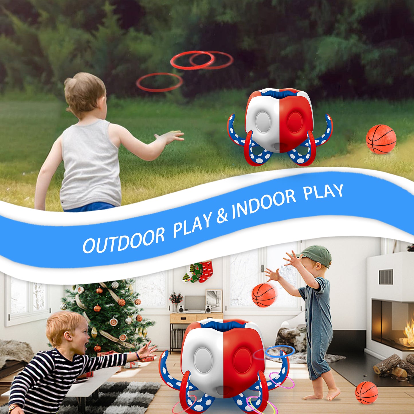 Octopus Pool Toys, Inflatable Basketball Hoop| Ring Toss Game for Indoor Outdoor Play, Cool Summer Toys for Ages 3 4 5 6 7 8 Year Old Boys Girls Adults Family Party Gift