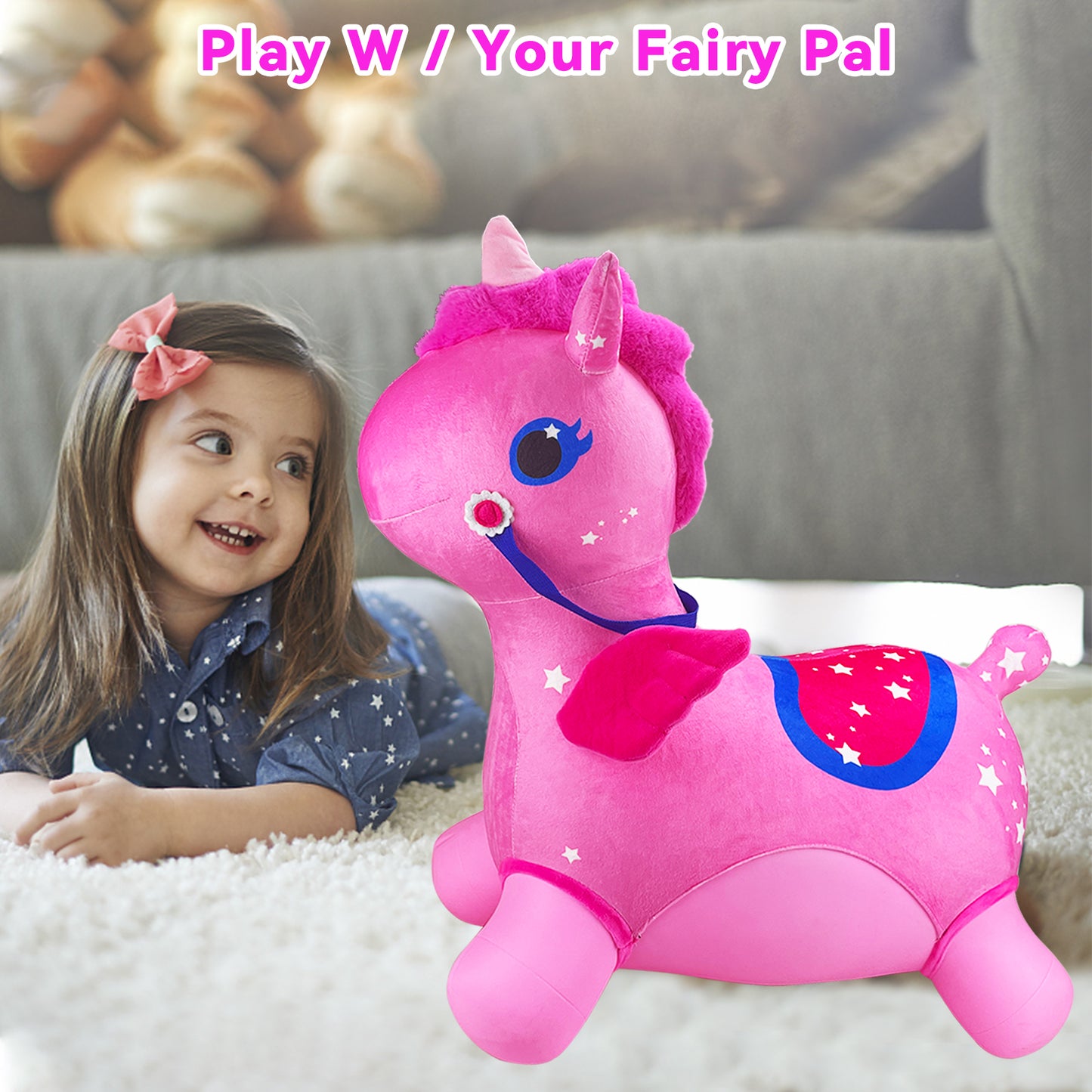 Bouncy Horse - Baby Toys Inflatable Plush Bouncing Dinosaur Hopper, Indoor Outdoor Toys Ride On Animal with Pump for Boys Girls Toddlers Birthday Party Gifts