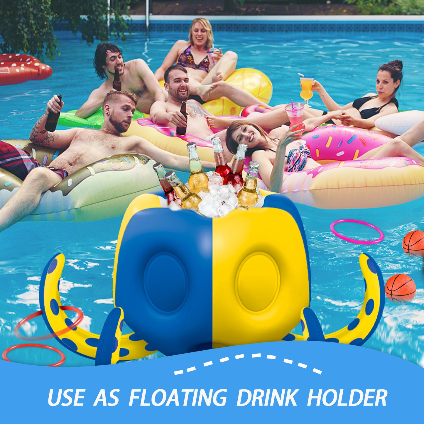 Octopus Pool Toys, Inflatable Basketball Hoop| Ring Toss Game for Indoor Outdoor Play, Cool Summer Toys for Ages 3 4 5 6 7 8 Year Old Boys Girls Adults Family Party Gift