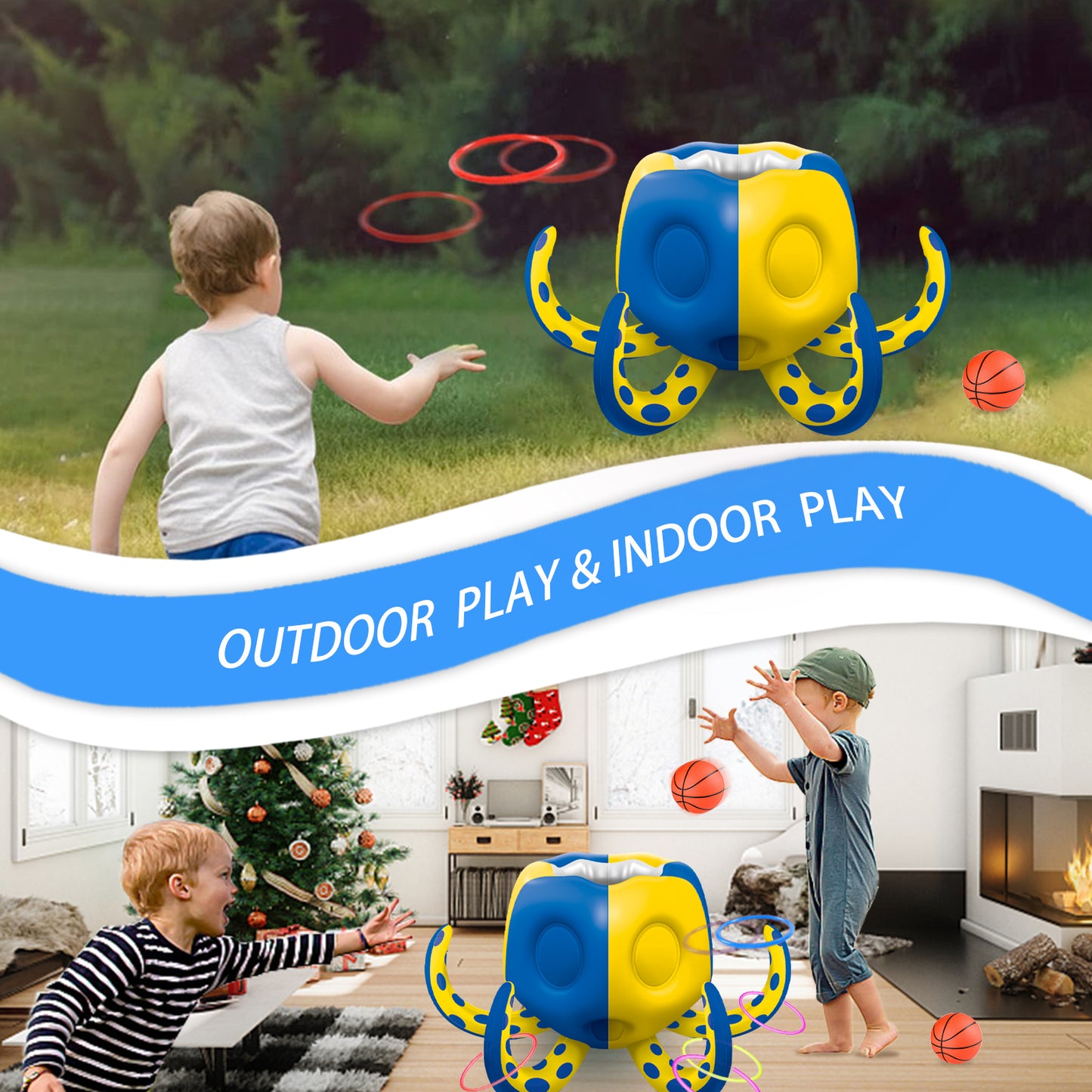 Octopus Pool Toys, Inflatable Basketball Hoop| Ring Toss Game for Indoor Outdoor Play, Cool Summer Toys for Ages 3 4 5 6 7 8 Year Old Boys Girls Adults Family Party Gift