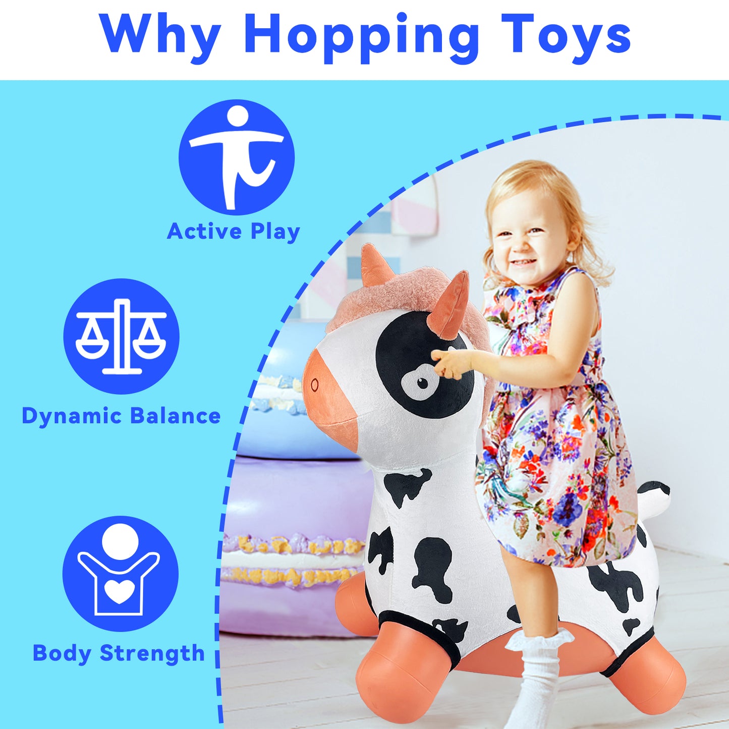 Bouncy Horse - Baby Toys Inflatable Plush Bouncing Dinosaur Hopper, Indoor Outdoor Toys Ride On Animal with Pump for Boys Girls Toddlers Birthday Party Gifts
