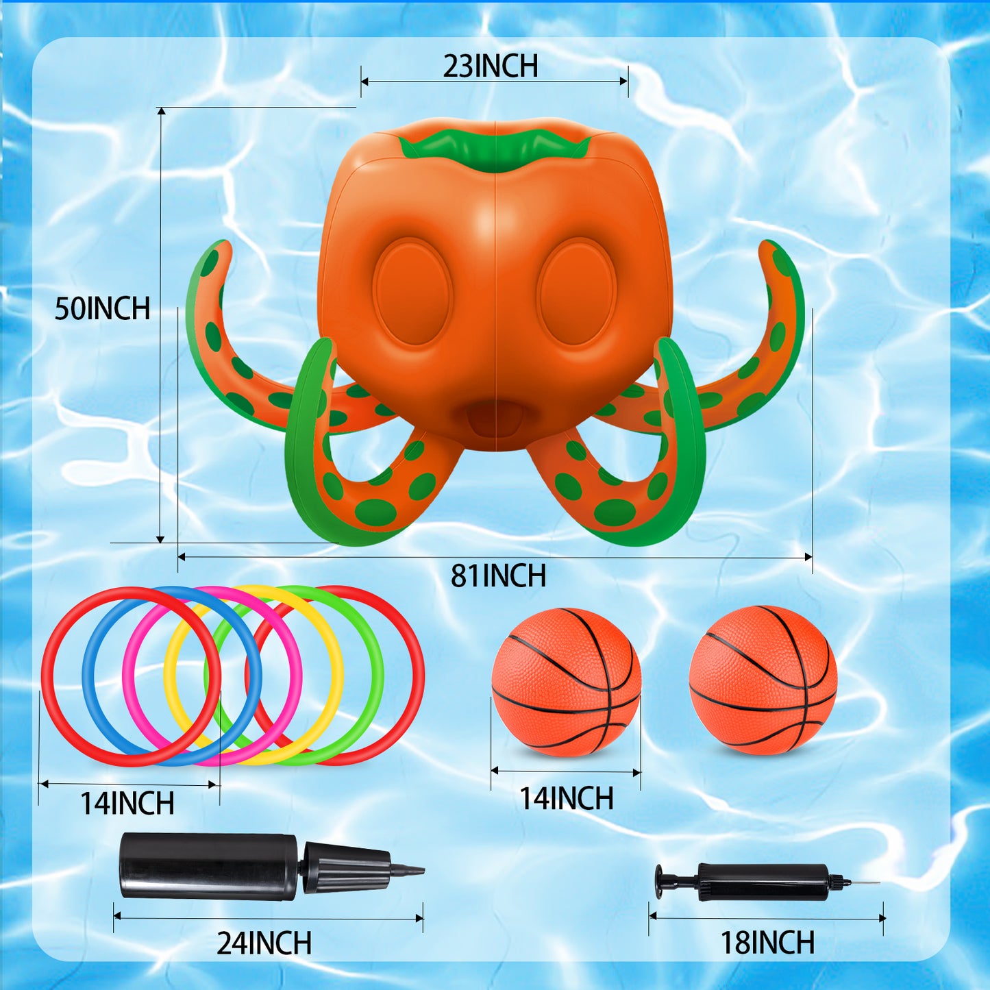 Octopus Pool Toys, Inflatable Basketball Hoop| Ring Toss Game for Indoor Outdoor Play, Cool Summer Toys for Ages 3 4 5 6 7 8 Year Old Boys Girls Adults Family Party Gift